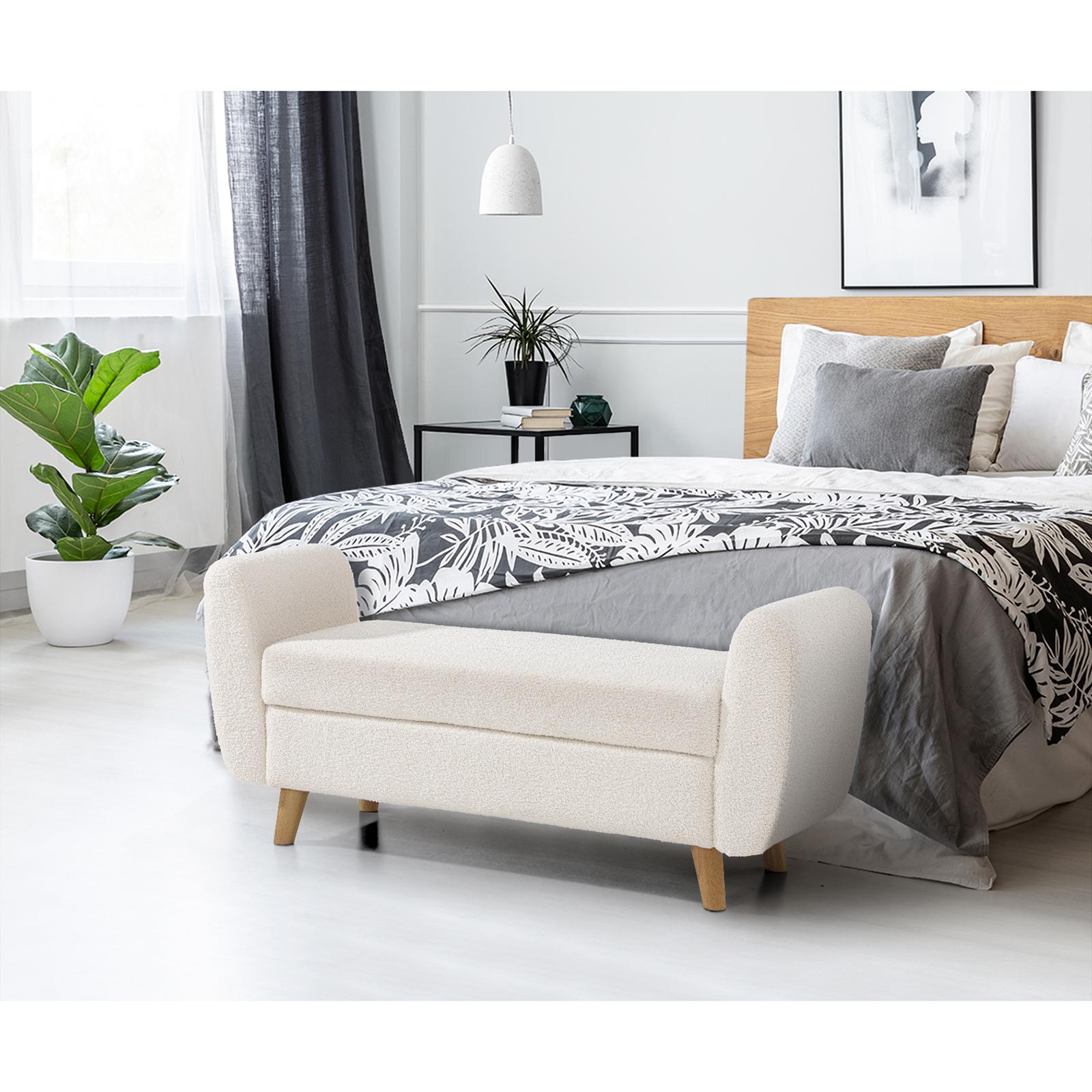 Oikiture Storage Ottoman Blanket Box Arm Foot Stool Couch Large Sherpa White - Sunyee