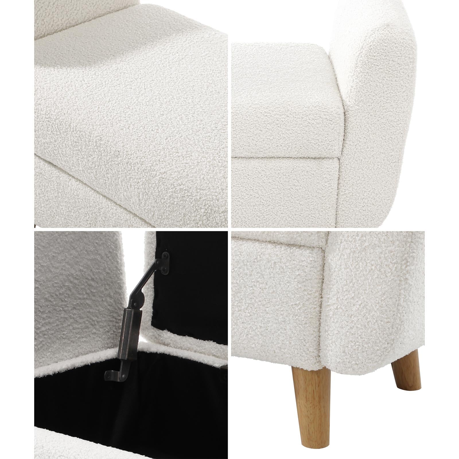 Oikiture Storage Ottoman Blanket Box Arm Foot Stool Couch Large Sherpa White - Sunyee