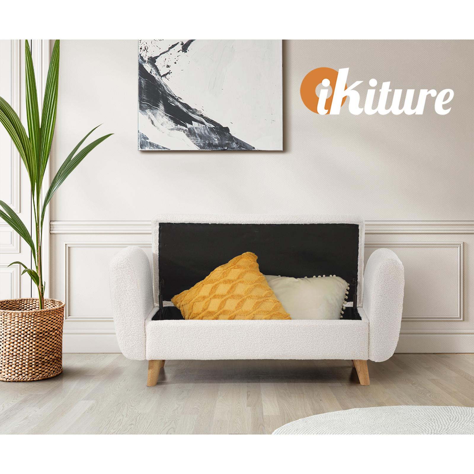 Oikiture Storage Ottoman Blanket Box Arm Foot Stool Couch Large Sherpa White - Sunyee