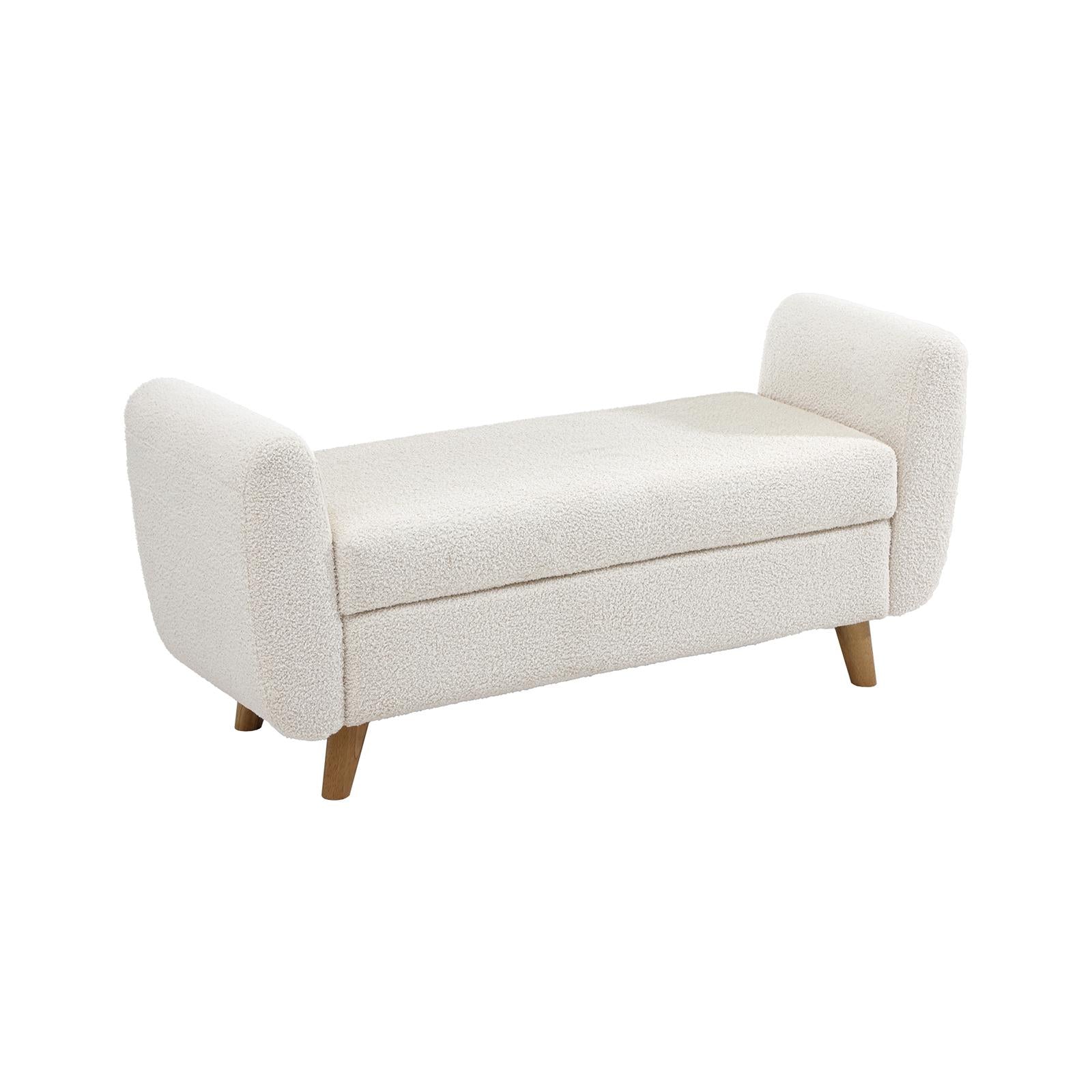 Oikiture Storage Ottoman Blanket Box Arm Foot Stool Couch Large Sherpa White - Sunyee