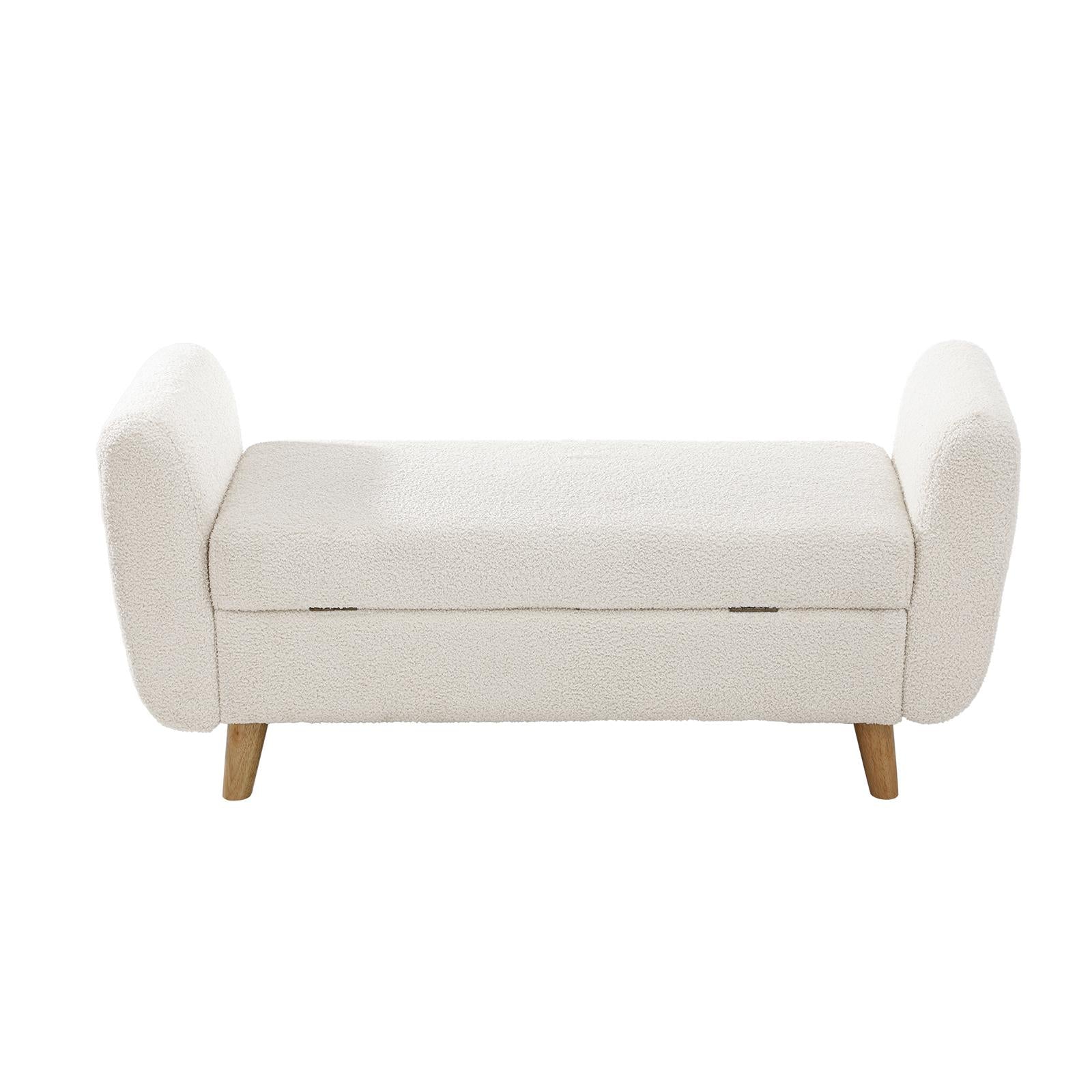 Oikiture Storage Ottoman Blanket Box Arm Foot Stool Couch Large Sherpa White - Sunyee