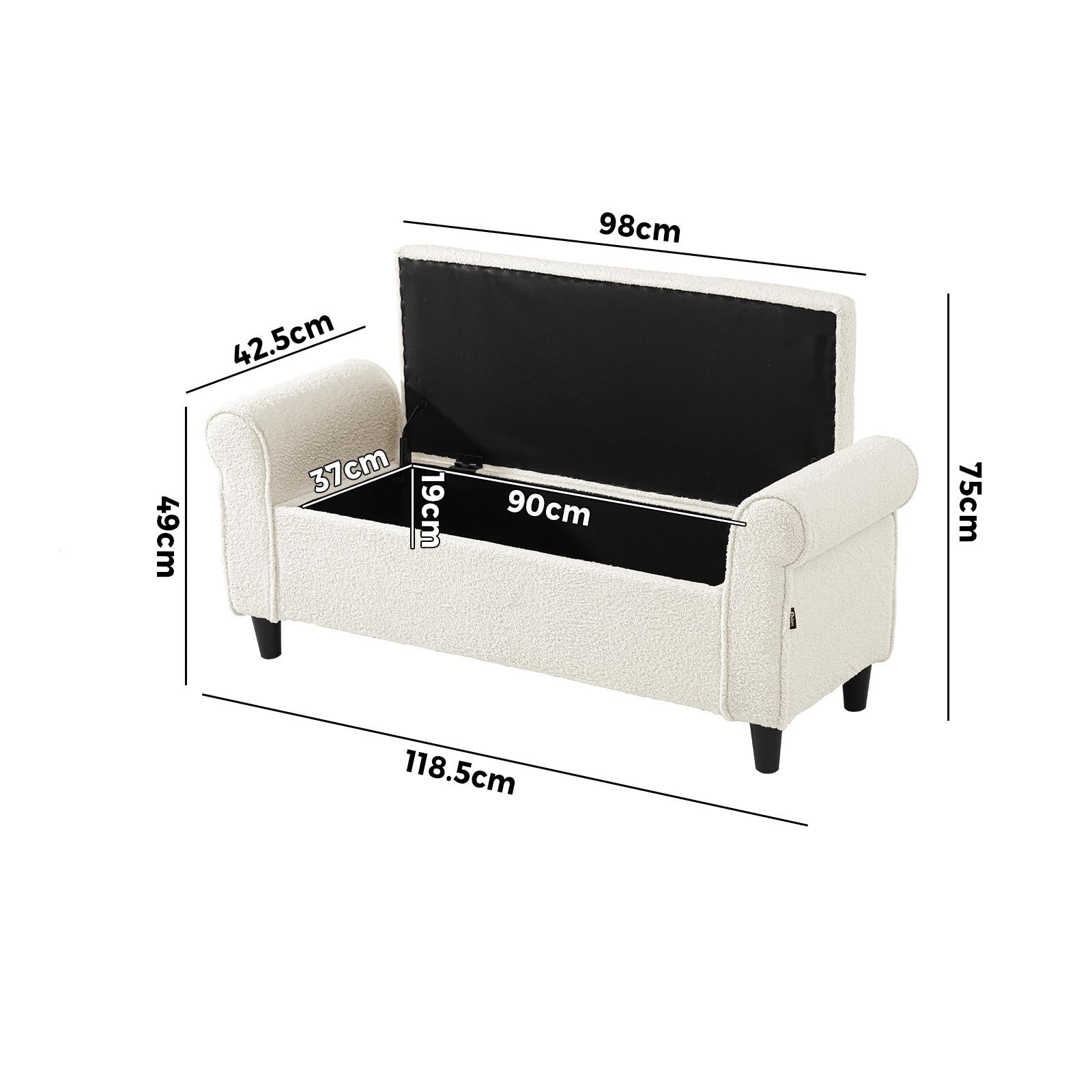 Oikiture Storage Ottoman Blanket Box Sherpa Fabric Arm Foot Stool Couch Large - Sunyee