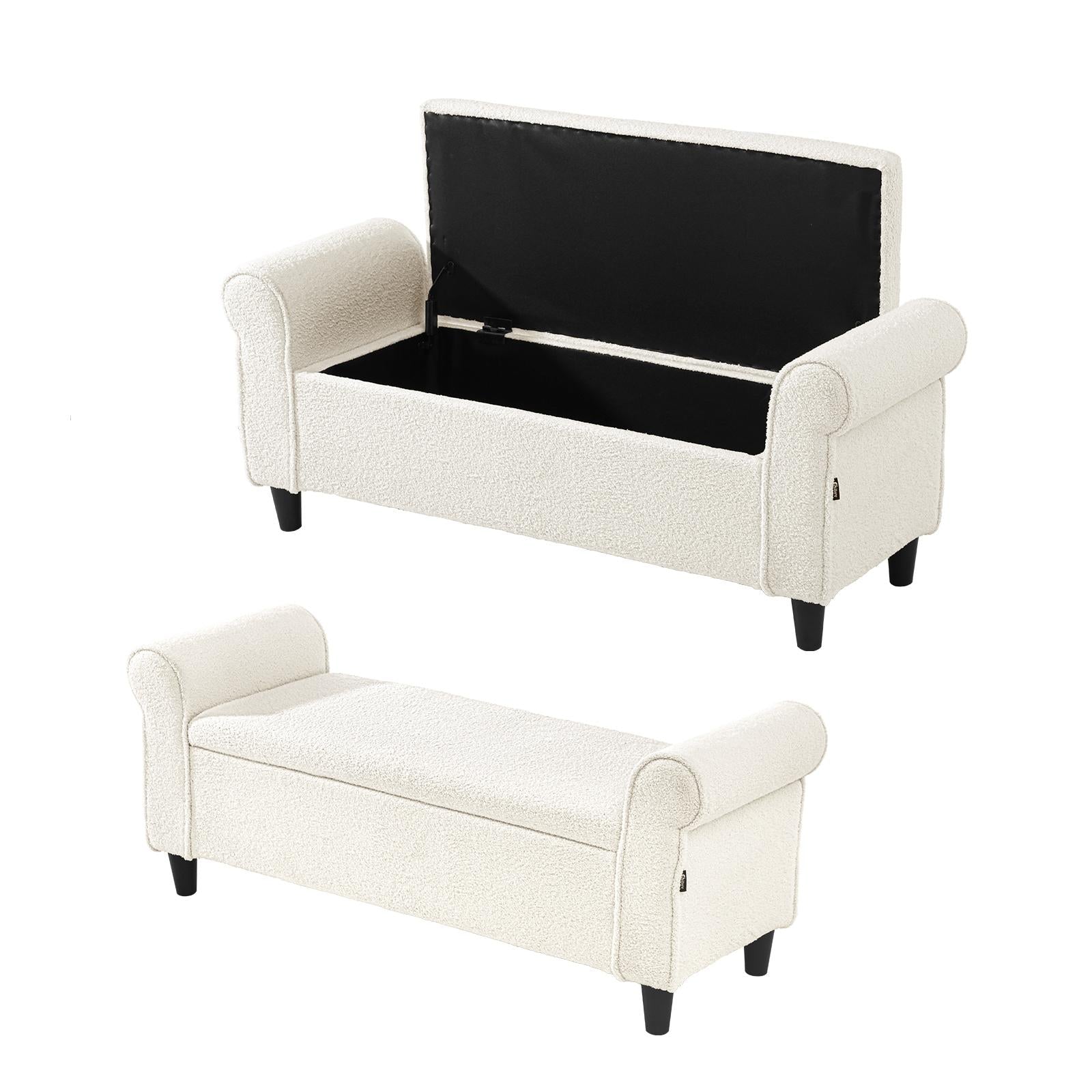 Oikiture Storage Ottoman Blanket Box Sherpa Fabric Arm Foot Stool Couch Large - Sunyee