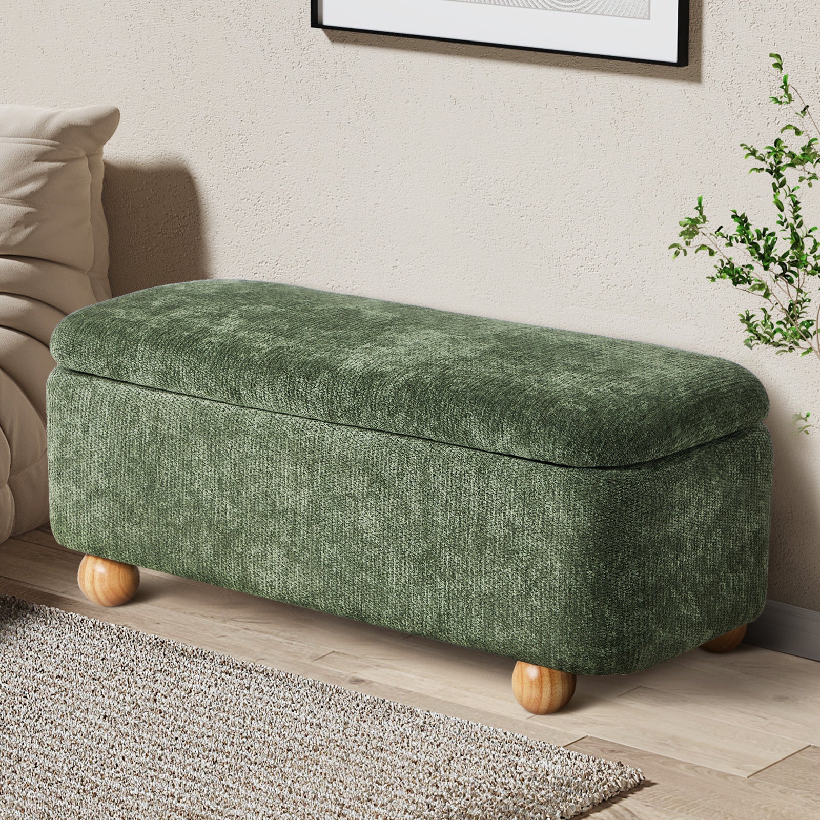Oikiture Storage Ottoman Blanket Box Couch Bench Chenille Ball Foot Stool - Sunyee