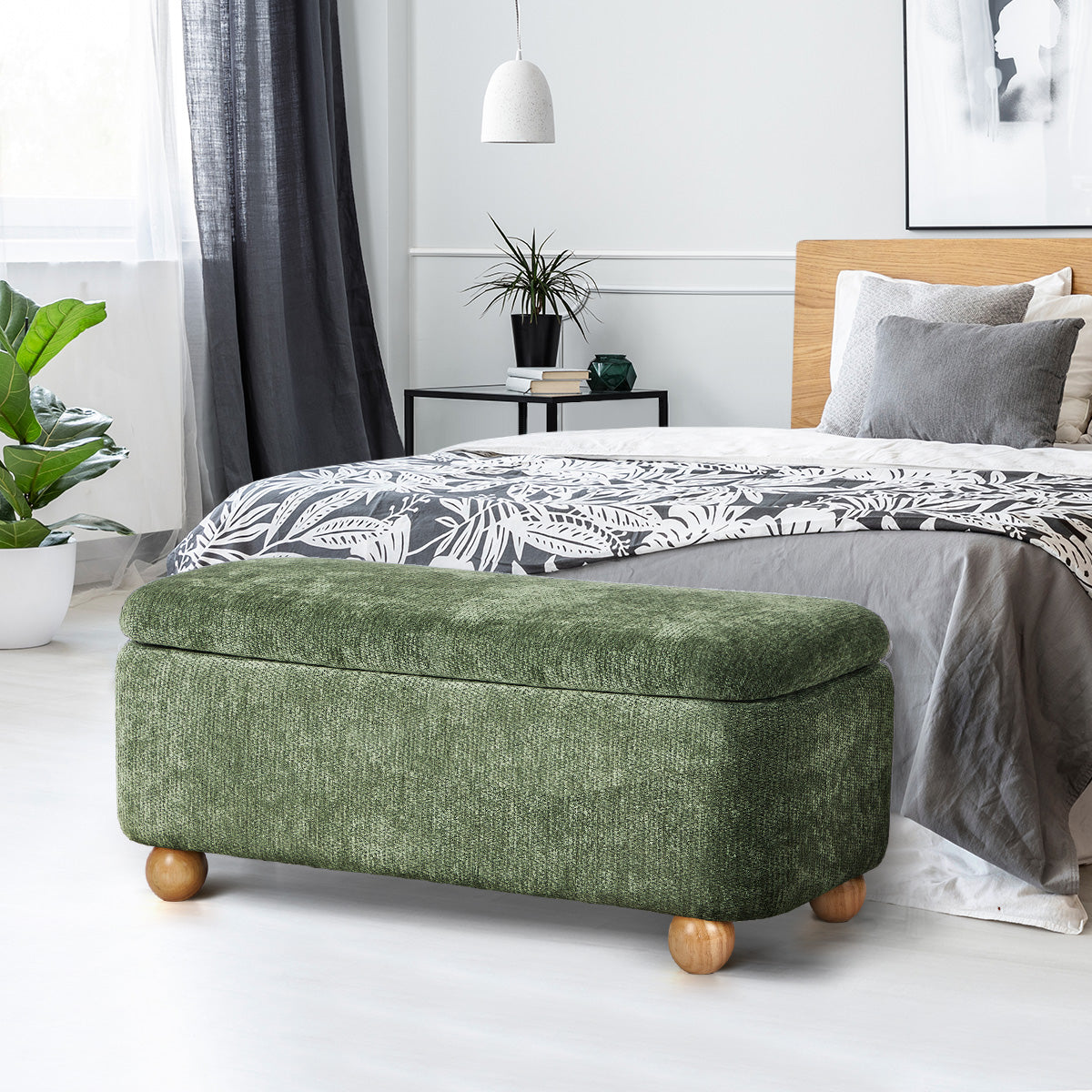 Oikiture Storage Ottoman Blanket Box Couch Bench Chenille Ball Foot Stool - Sunyee