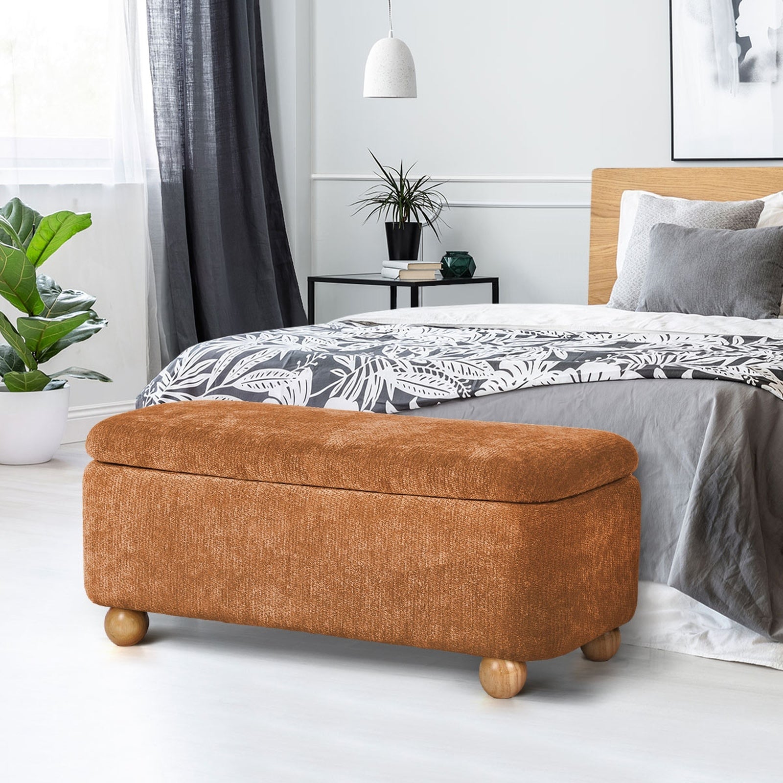Oikiture Storage Ottoman Blanket Box Couch Bench Chenille Ball Foot Stool