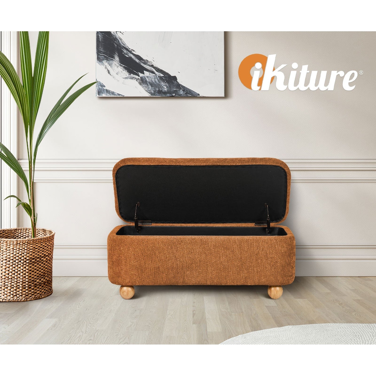 Oikiture Storage Ottoman Blanket Box Couch Bench Chenille Ball Foot Stool