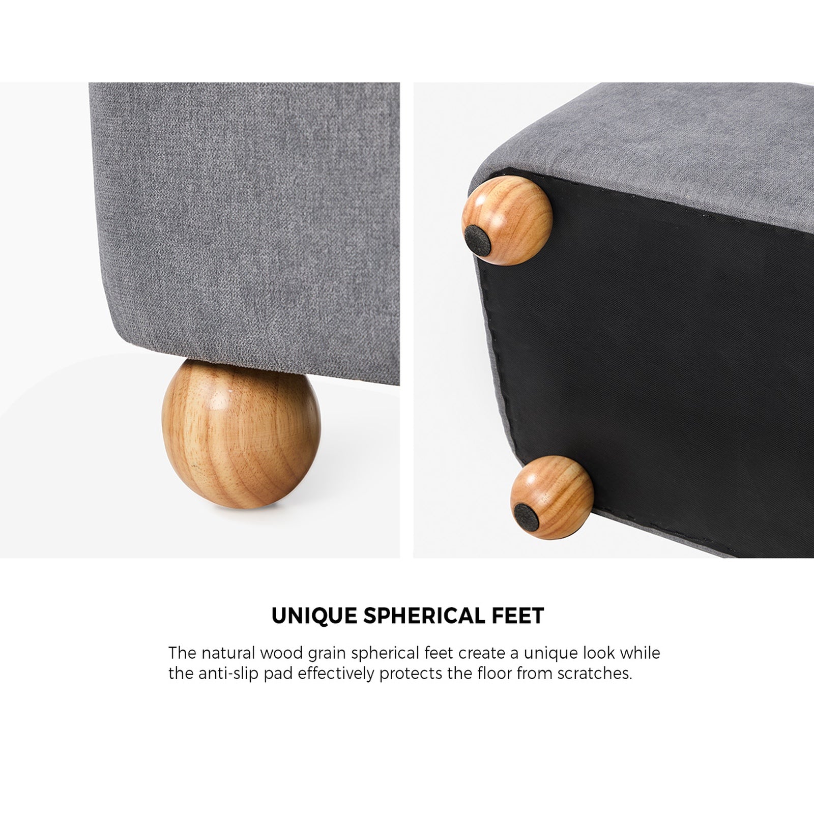 Oikiture Storage Ottoman Ball Foot Stool Linen Fabric Couch Bench Blanket Box - Sunyee