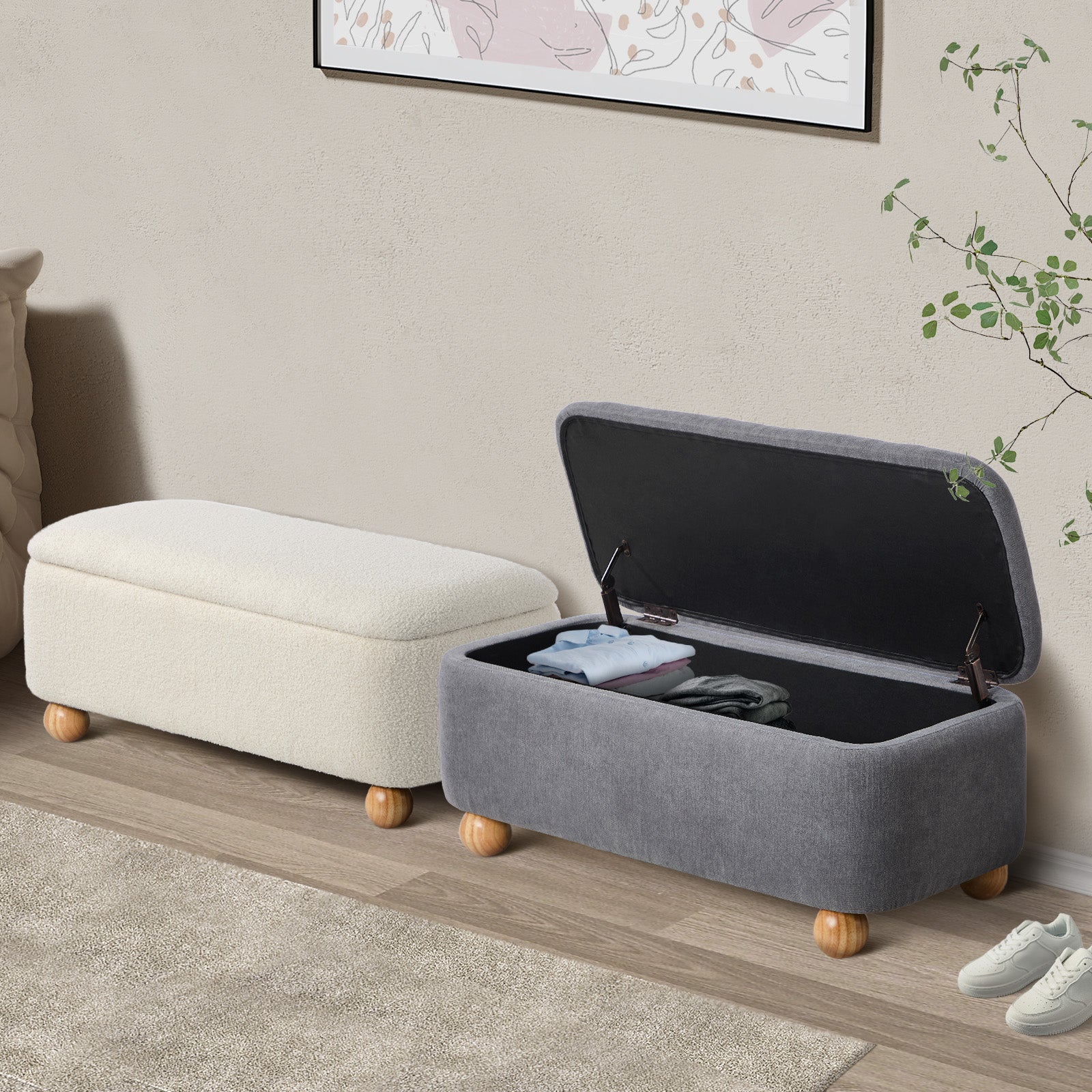 Oikiture Storage Ottoman Ball Foot Stool Couch Bench Blanket Box - Sunyee