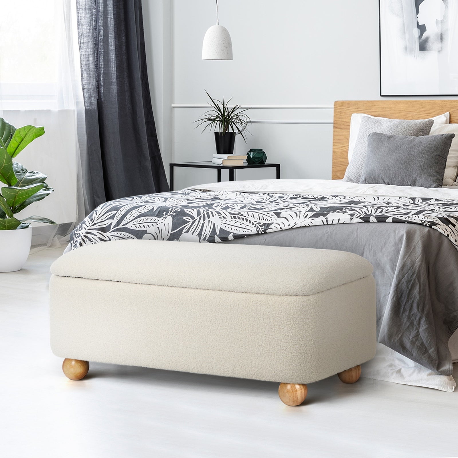 Oikiture Storage Ottoman Blanket Box Teddy Stool Couch Bench Ball Feet Boucle - Sunyee