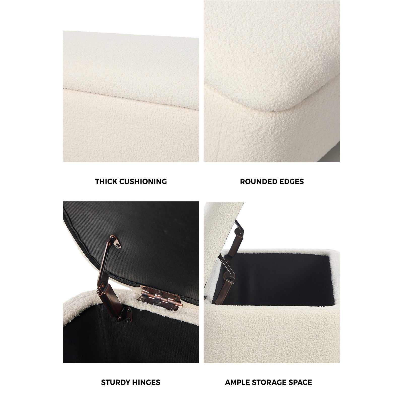 Oikiture Storage Ottoman Blanket Box Teddy Stool Couch Bench Ball Feet Boucle - Sunyee