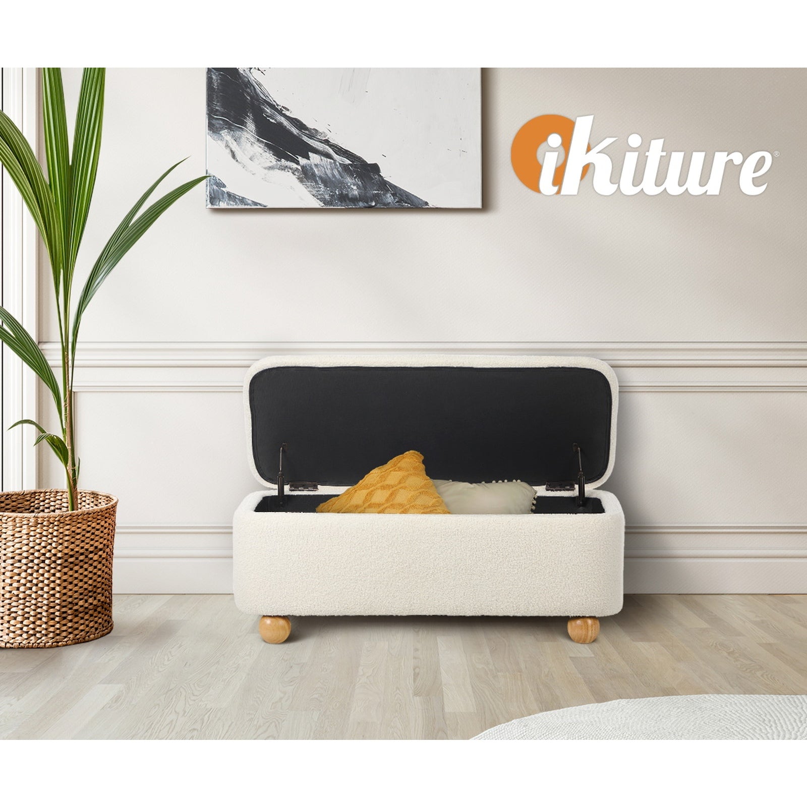 Oikiture Storage Ottoman Blanket Box Teddy Stool Couch Bench Ball Feet Boucle - Sunyee