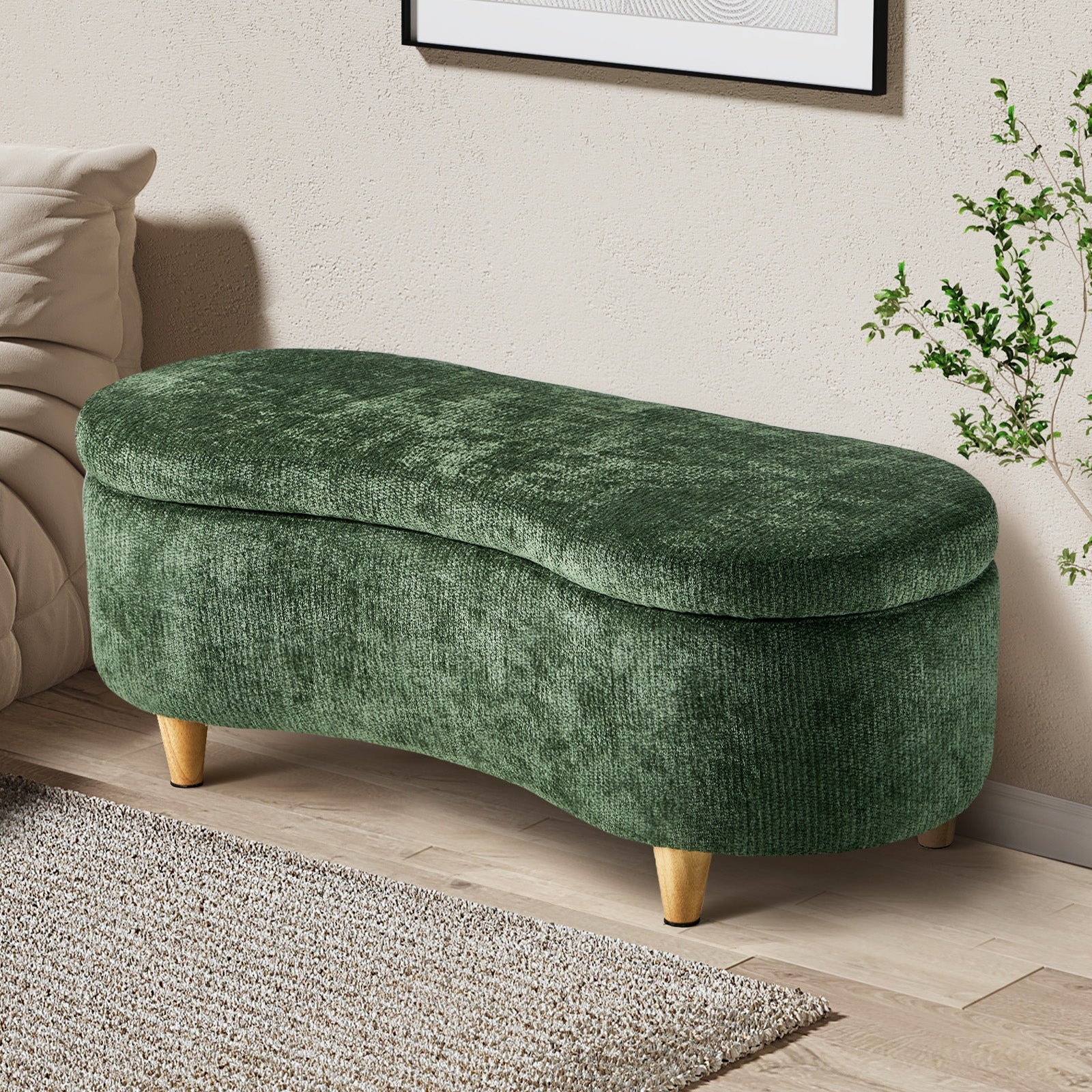 Oikiture Storage Ottoman Cashew Footstool Chenille Chest Bench Blanket Box Green - Sunyee