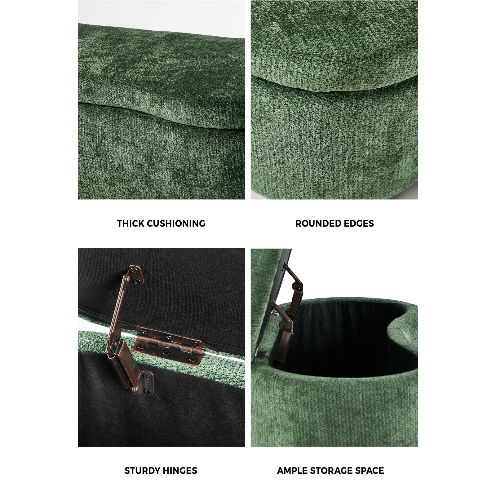 Oikiture Storage Ottoman Cashew Footstool Chenille Chest Bench Blanket Box Green - Sunyee