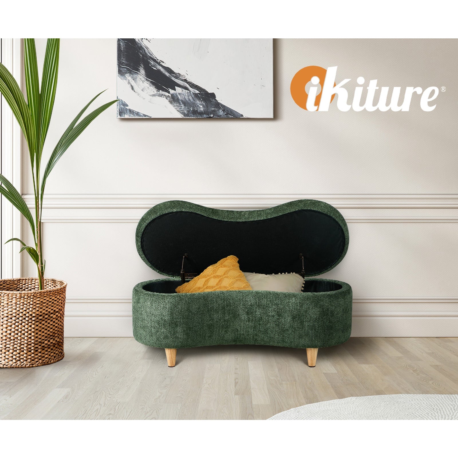 Oikiture Storage Ottoman Cashew Footstool Chenille Chest Bench Blanket Box Green - Sunyee