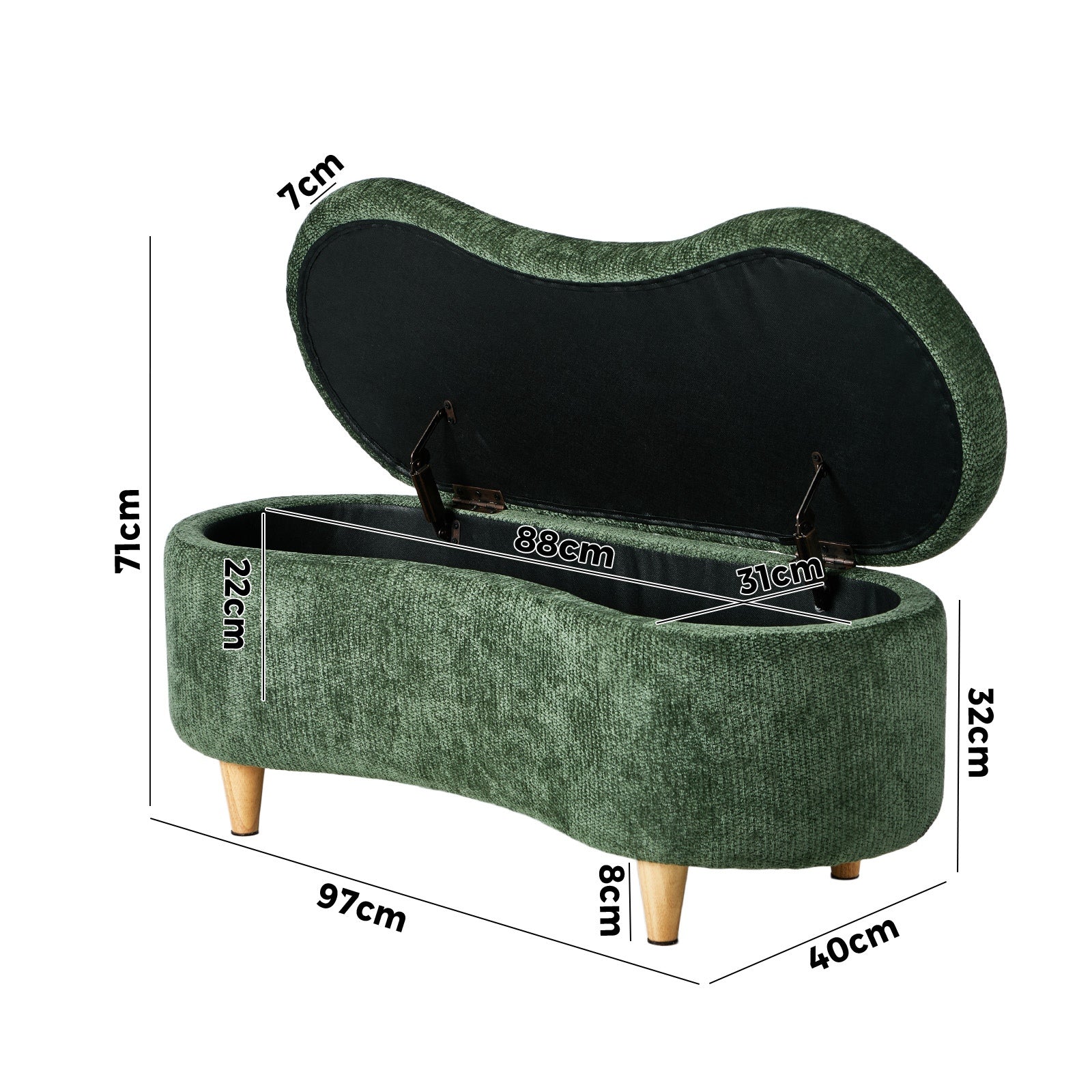 Oikiture Storage Ottoman Cashew Footstool Chenille Chest Bench Blanket Box Green - Sunyee