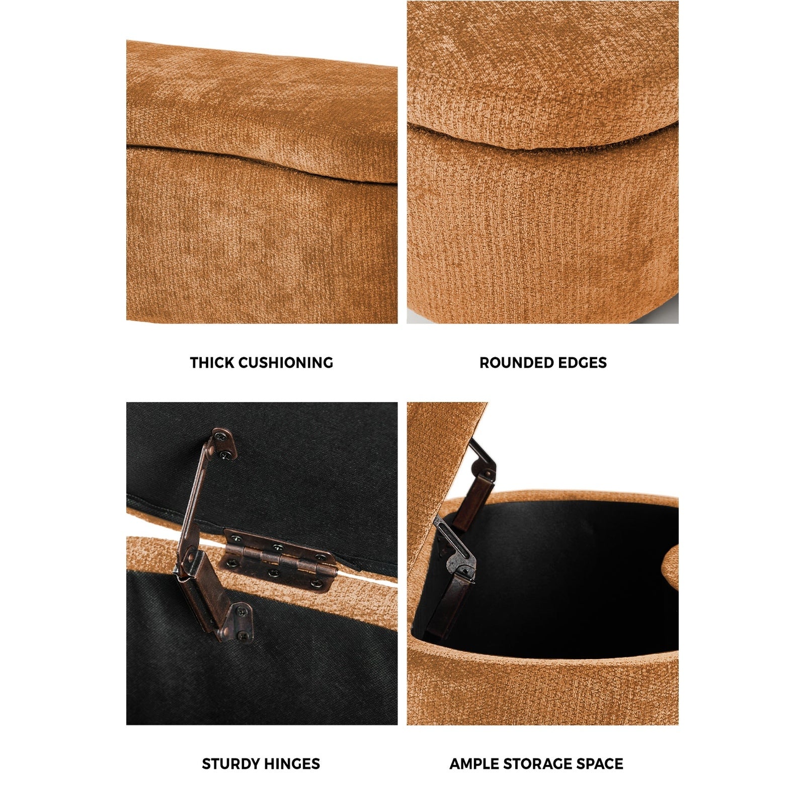 Oikiture Storage Ottoman Cashew Footstool Chenille Chest Bench Blanket Box Orange