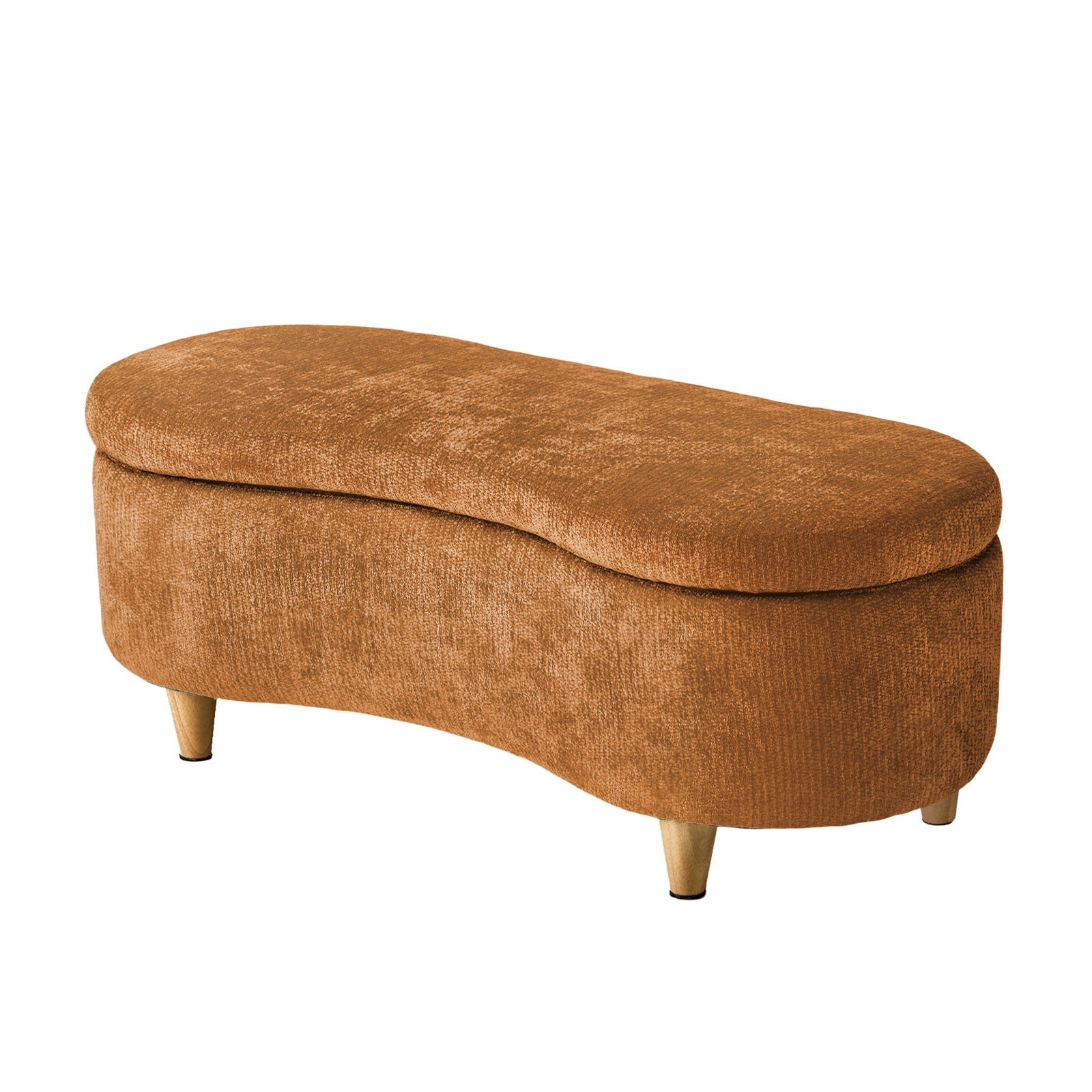 Oikiture Storage Ottoman Cashew Footstool Chenille Chest Bench Blanket Box Orange