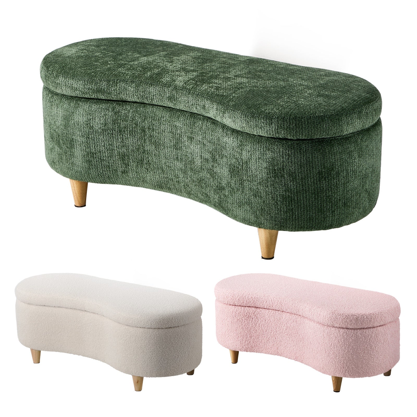 Oikiture Storage Ottoman Cashew Foot Stool Bench Blanket Toy Box Chest Boucle - Sunyee