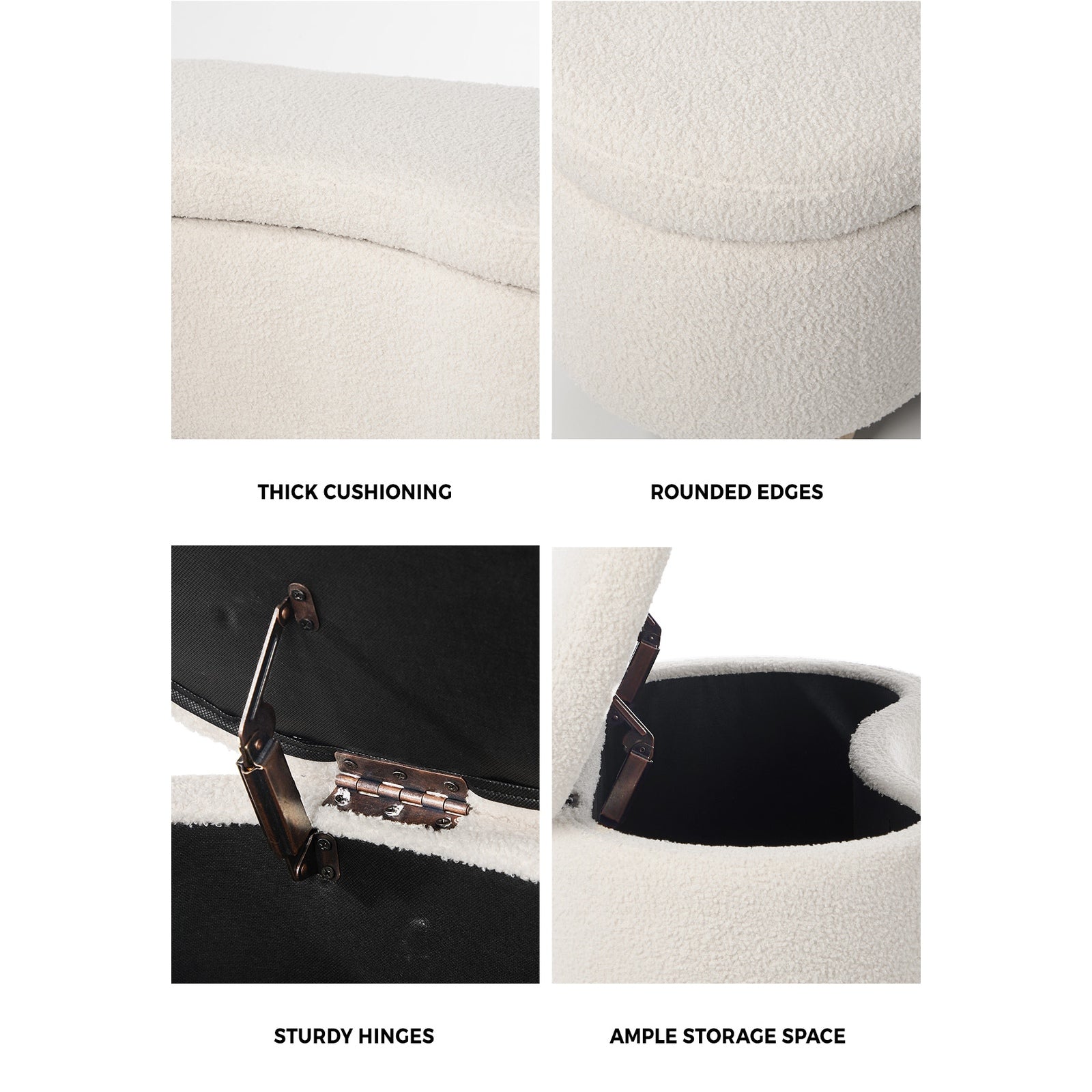 Oikiture Storage Ottoman Cashew Foot Stool Teddy Boucle Chest Bench Blanket Box - Sunyee