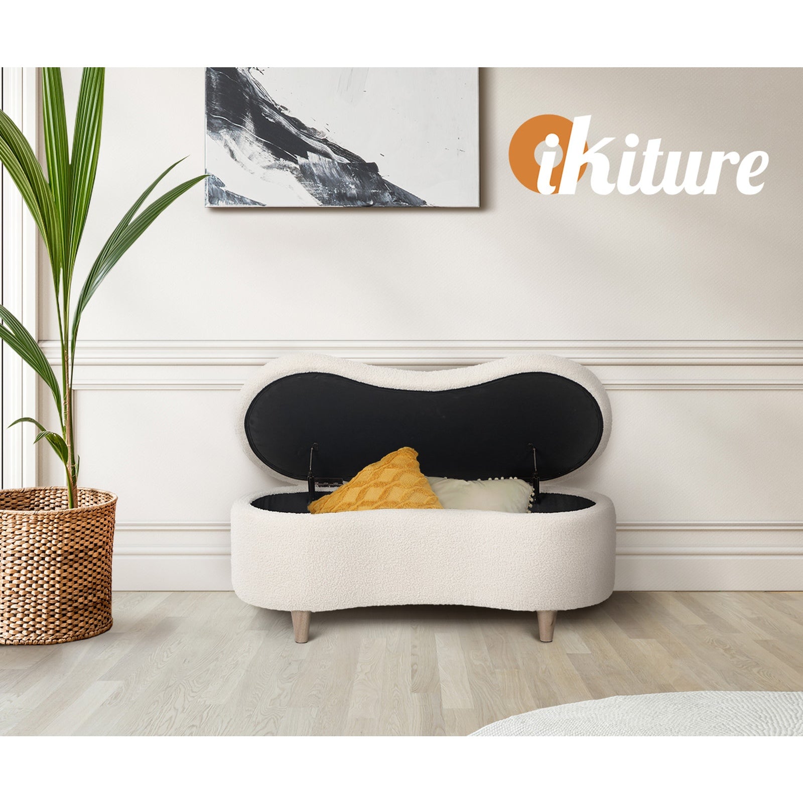 Oikiture Storage Ottoman Cashew Foot Stool Teddy Boucle Chest Bench Blanket Box - Sunyee