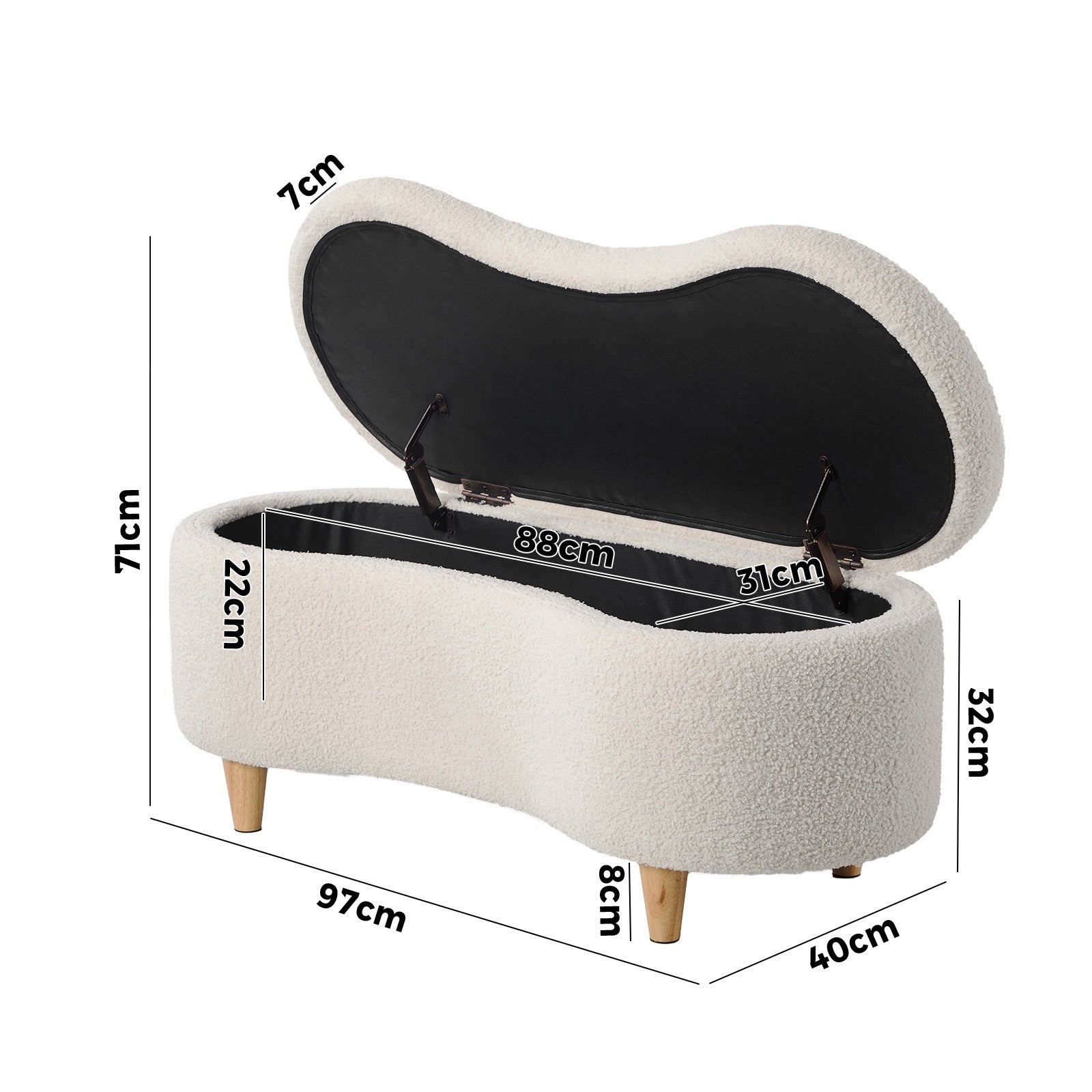 Oikiture Storage Ottoman Cashew Foot Stool Teddy Boucle Chest Bench Blanket Box - Sunyee