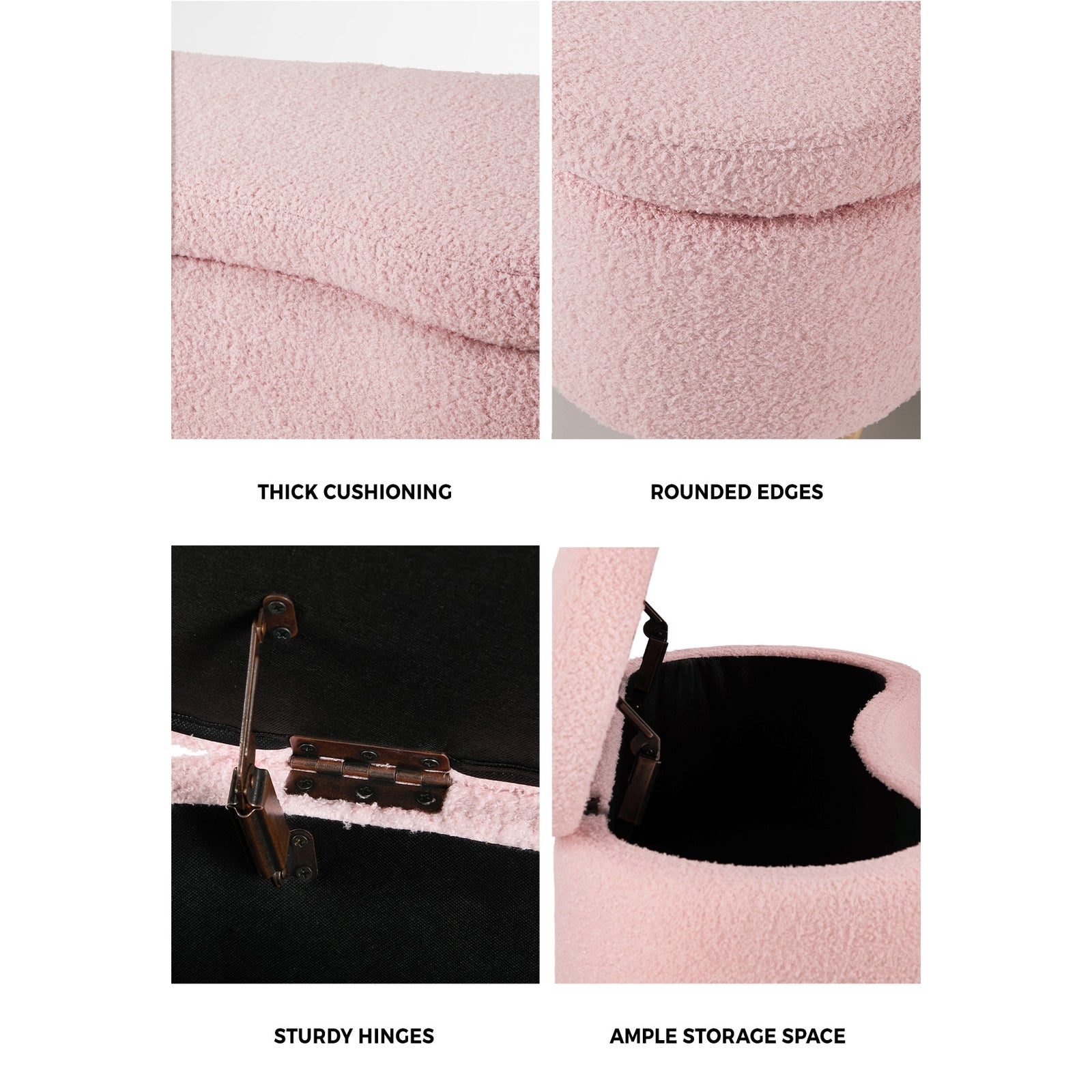 Oikiture Storage Ottoman Cashew Teddy Boucle Chest Bench Blanket Box Stool Pink - Sunyee