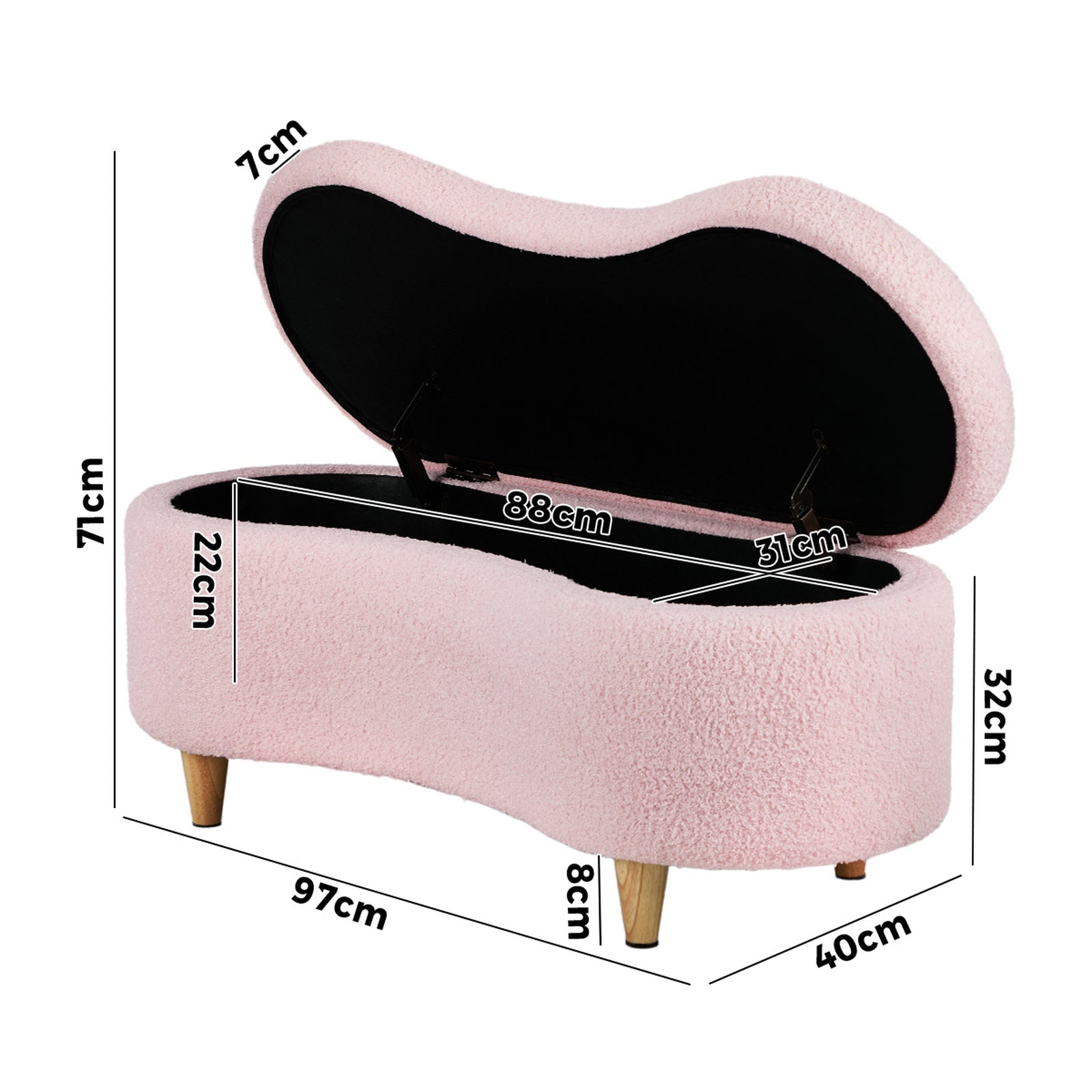 Oikiture Storage Ottoman Cashew Teddy Boucle Chest Bench Blanket Box Stool Pink - Sunyee