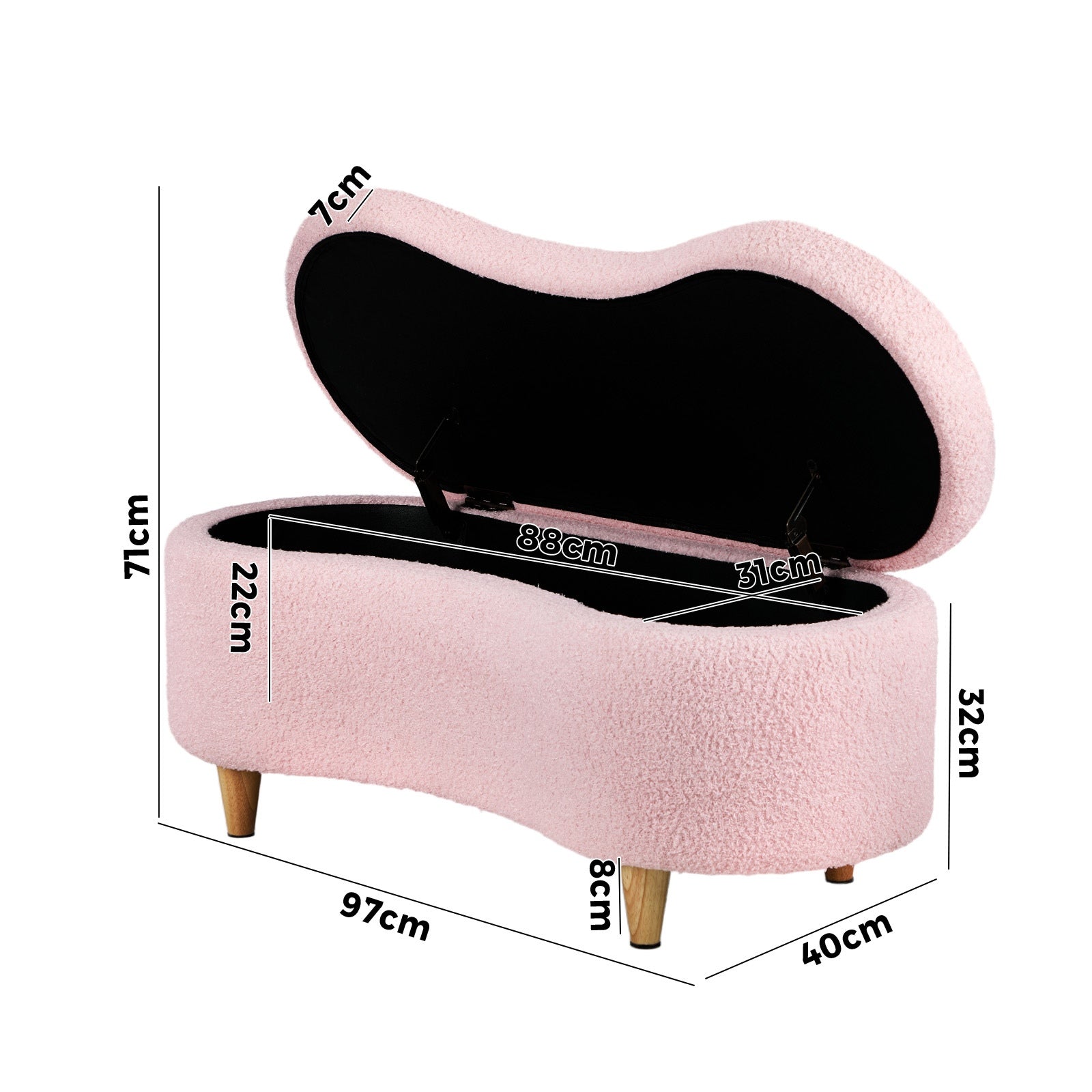 Oikiture Storage Ottoman Cashew Teddy Boucle Chest Bench Blanket Box Stool Pink - Sunyee