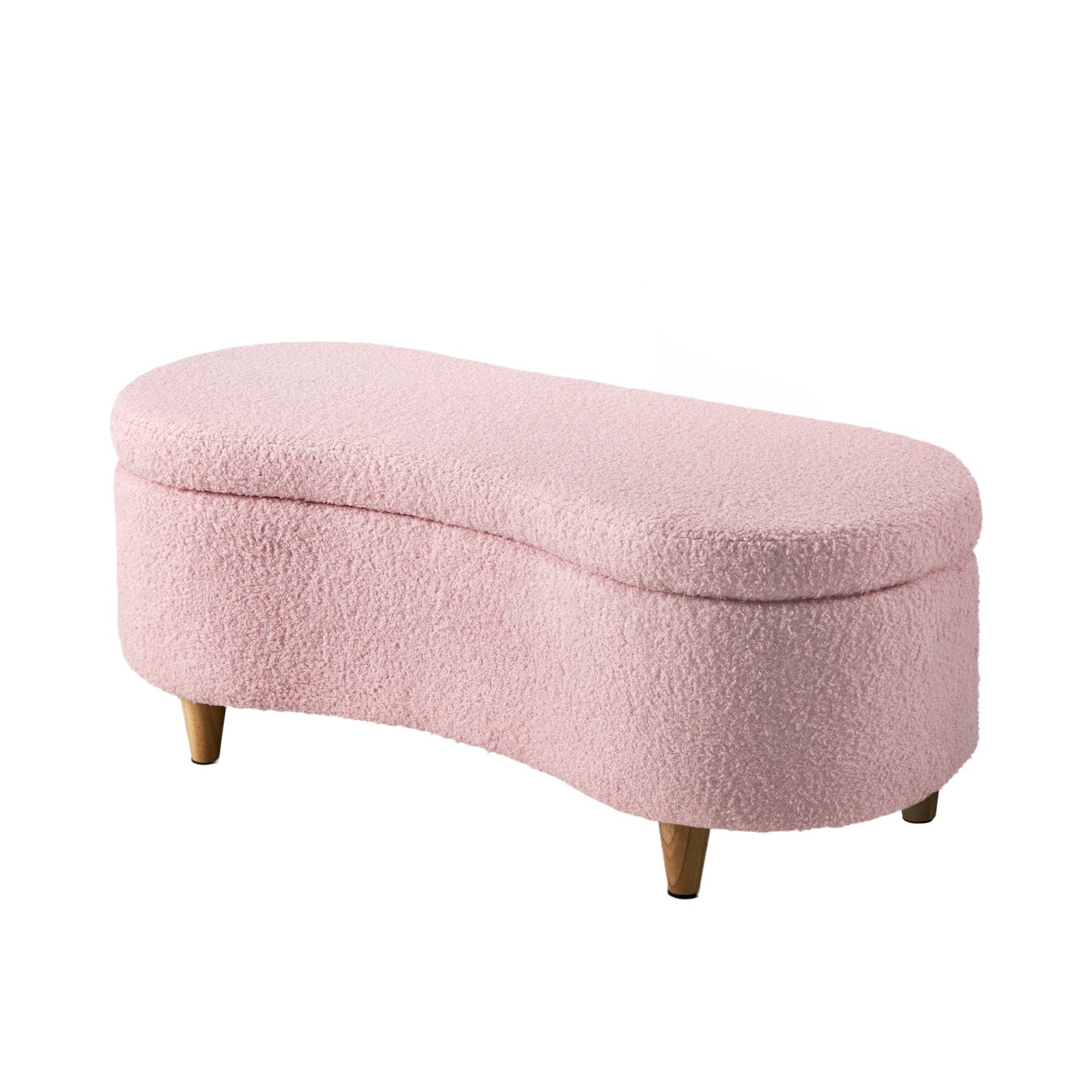 Oikiture Storage Ottoman Cashew Teddy Boucle Chest Bench Blanket Box Stool Pink - Sunyee