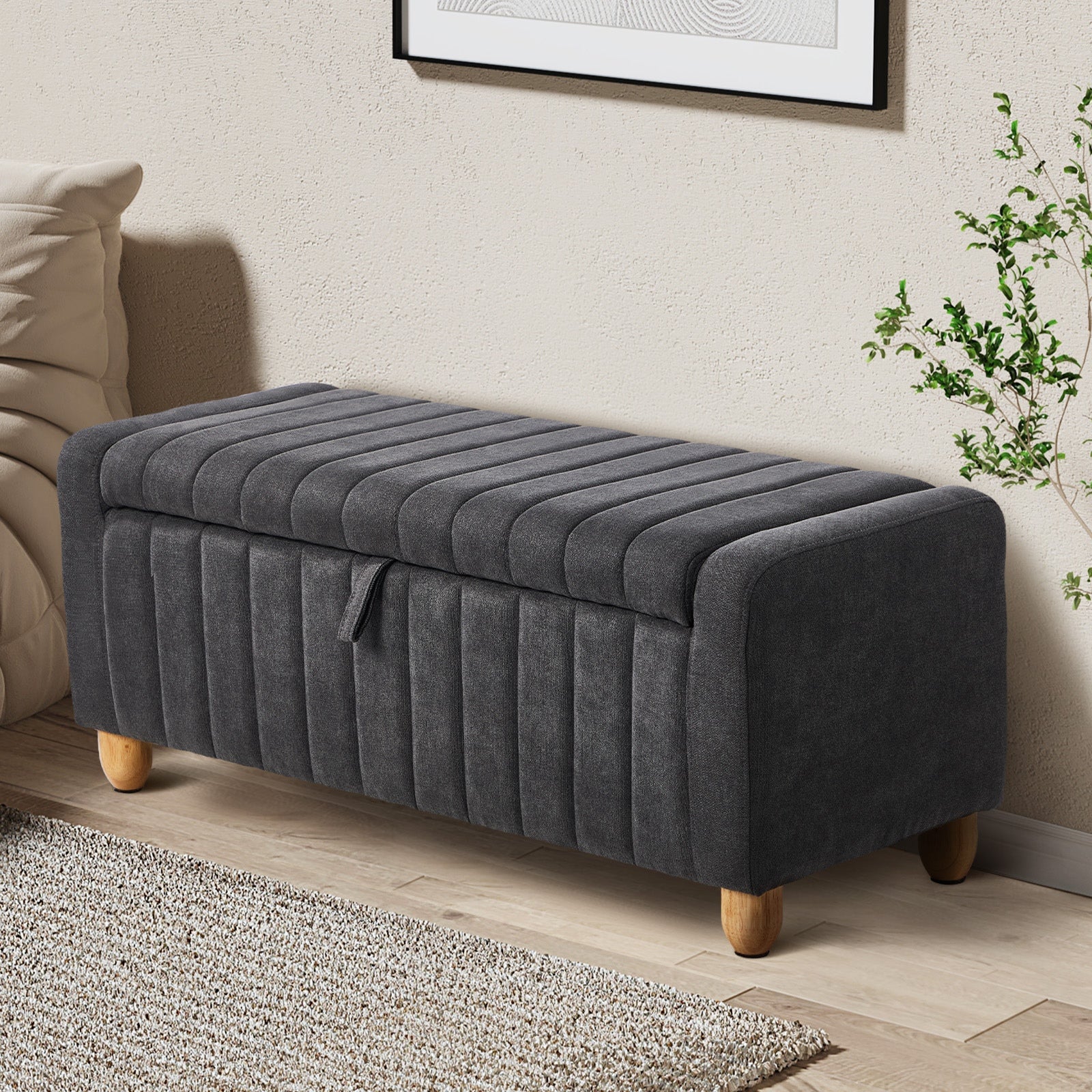Oikiture Storage Ottoman Couch Footstool Linen Toy Chest Bench Blanket Box Grey - Sunyee