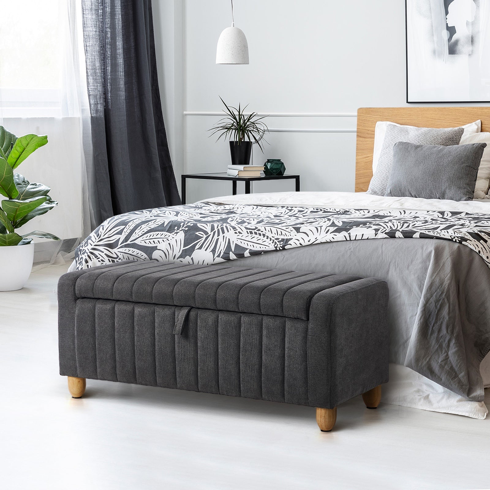 Oikiture Storage Ottoman Couch Footstool Linen Toy Chest Bench Blanket Box Grey - Sunyee