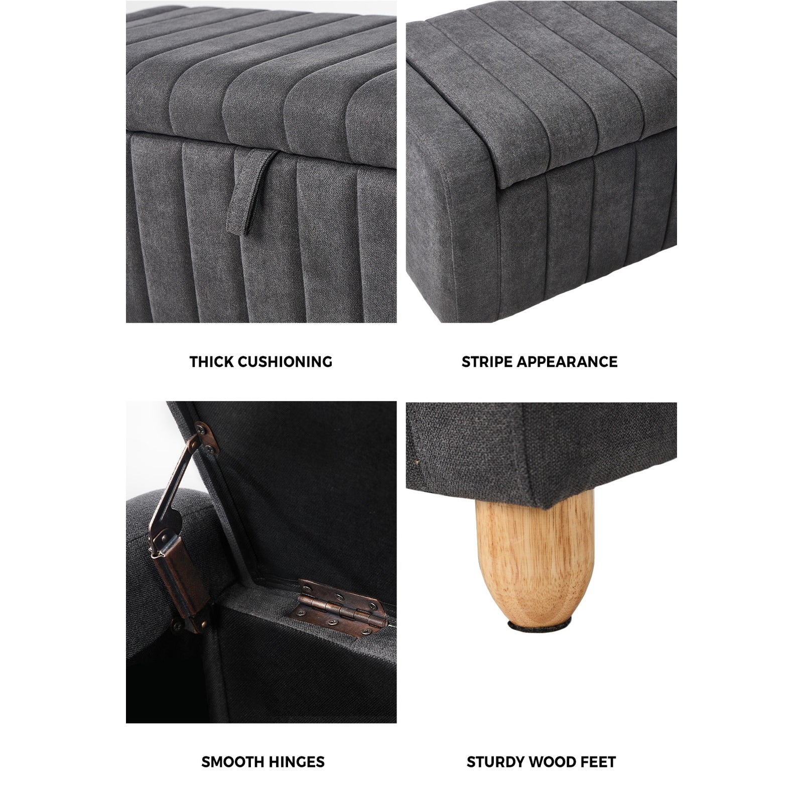 Oikiture Storage Ottoman Couch Footstool Linen Toy Chest Bench Blanket Box Grey - Sunyee