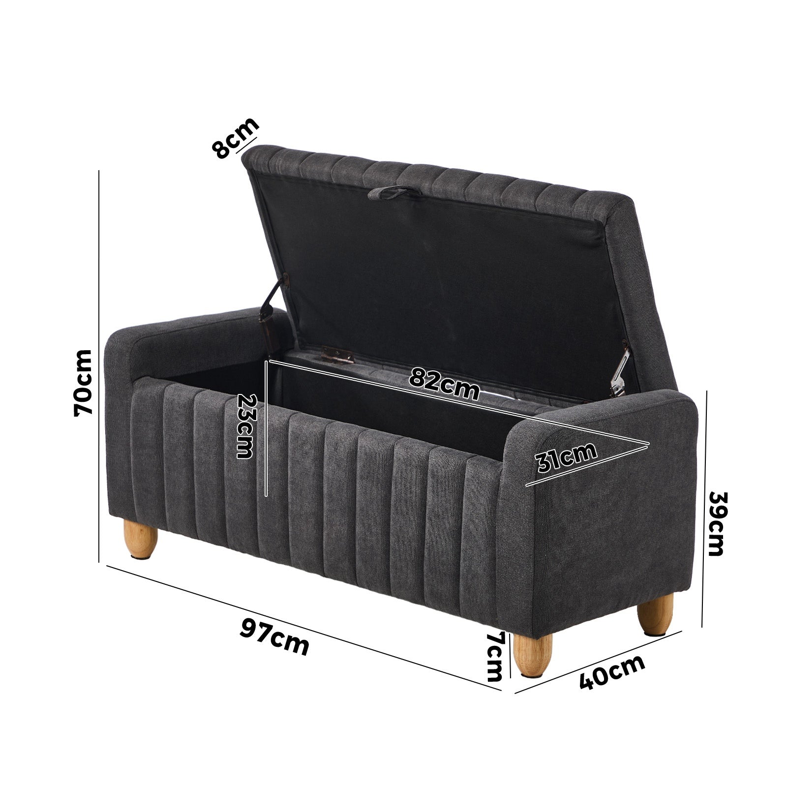 Oikiture Storage Ottoman Couch Footstool Linen Toy Chest Bench Blanket Box Grey - Sunyee