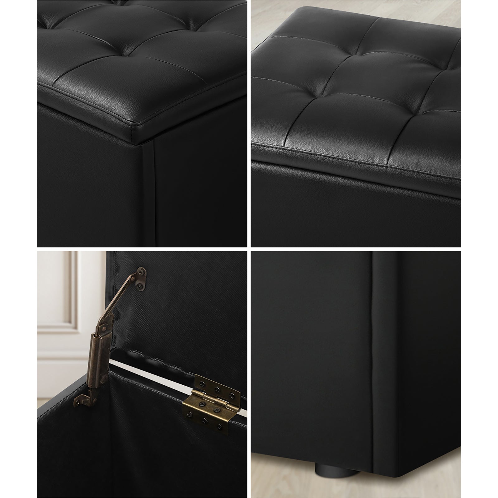 Oikiture Storage Ottoman Blanket Box Foot Stool XL Chest Toy Faux Leather Black - Sunyee