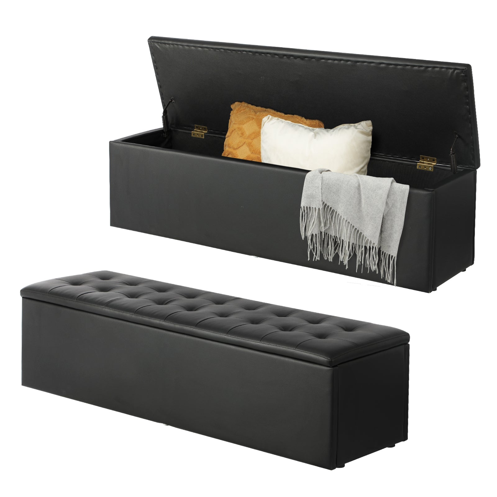 Oikiture Storage Ottoman Blanket Box Faux Linen/PU Leather Toy Foot Stool L/XL - Sunyee
