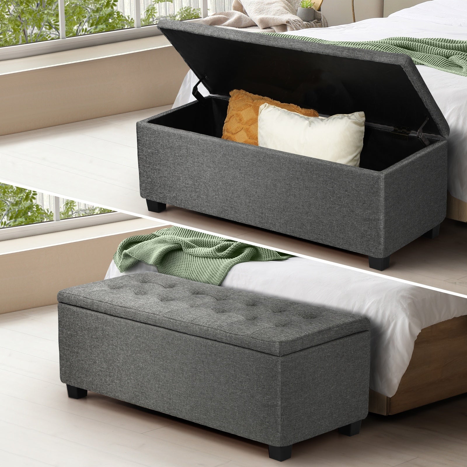 Oikiture Storage Ottoman Blanket Box Foot Stool Bench Chest Toy Footstool Linen - Sunyee