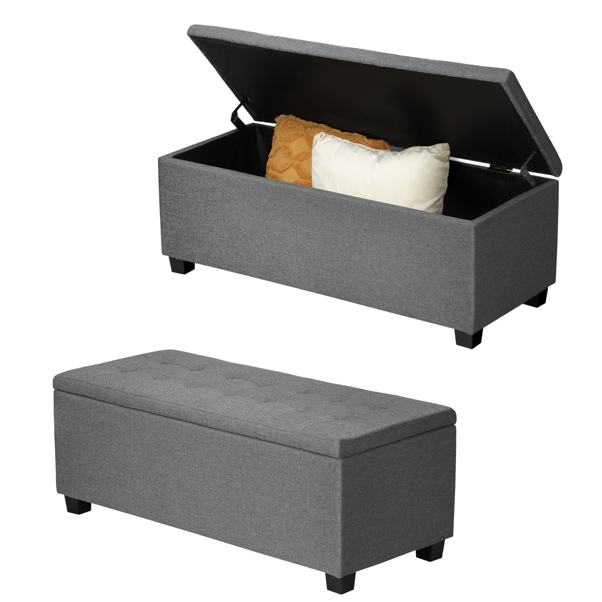 Oikiture Storage Ottoman Blanket Box Linen/Faux Leather Toy Foot Stool L/XL - Sunyee