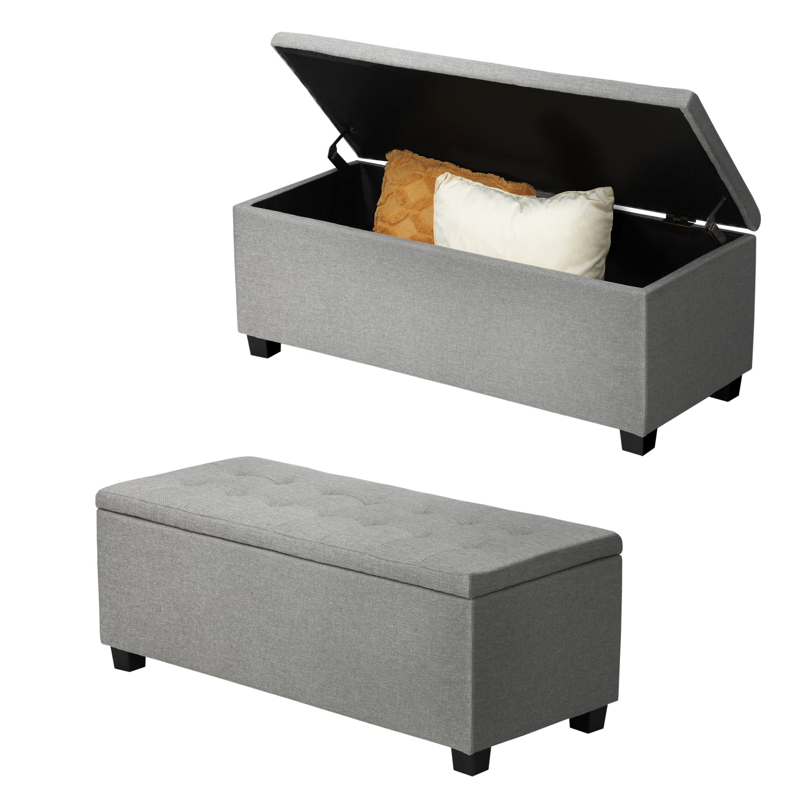 Oikiture Storage Ottoman Blanket Box Faux Linen Chest Toy Foot Stool LARGE - Sunyee