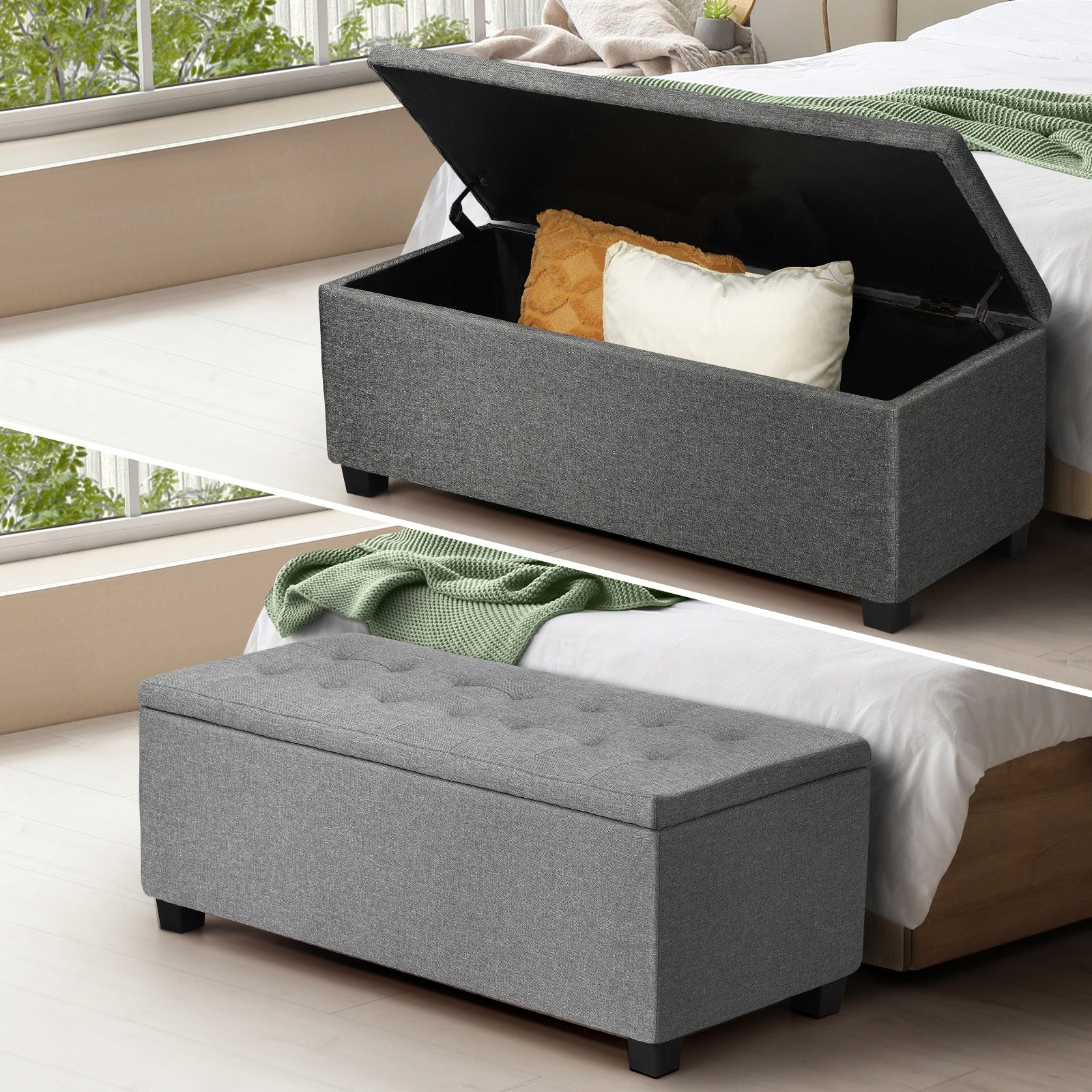 Oikiture Storage Ottoman Blanket Box Foot Stool Bench Chest Toy Footstool Linen - Sunyee