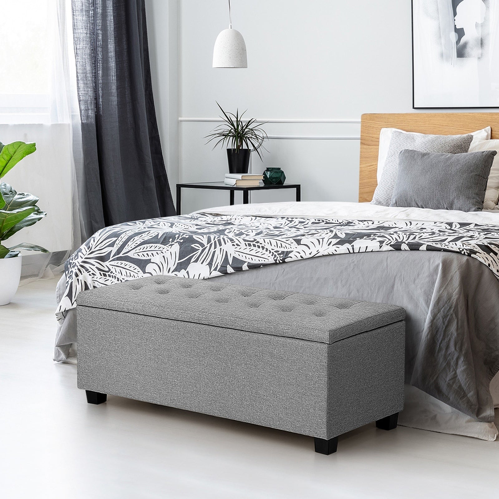 Oikiture Storage Ottoman Blanket Box Foot Stool Bench Chest Toy Footstool Linen - Sunyee