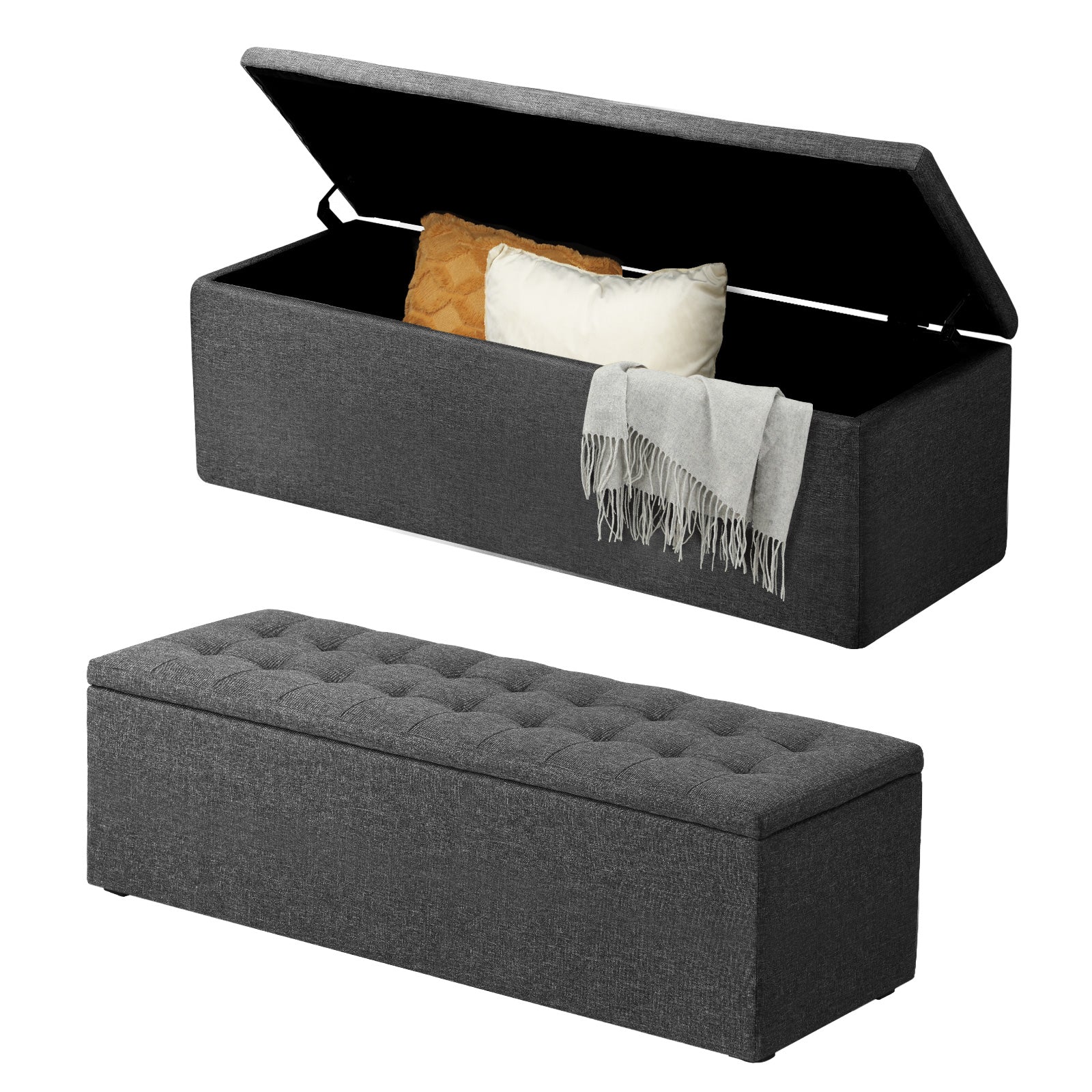 Oikiture Storage Ottoman Blanket Box Foot Stool XL Chest Toy Faux Linen Grey - Sunyee