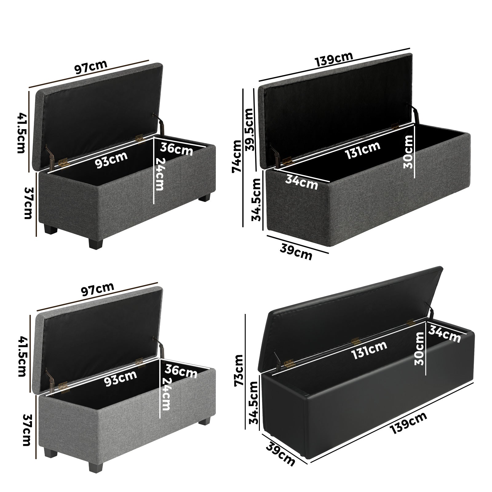 Oikiture Storage Ottoman Blanket Box Faux Linen/PU Leather Toy Foot Stool L/XL - Sunyee