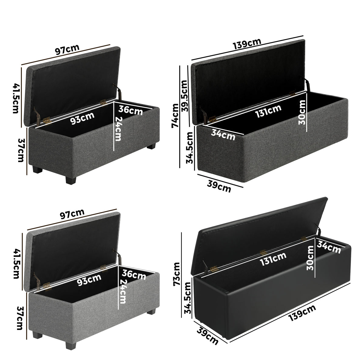Oikiture Storage Ottoman Blanket Box Linen/Faux Leather Toy Foot Stool L/XL - Sunyee