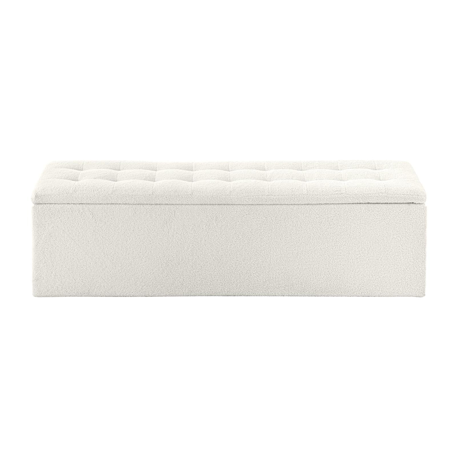 Oikiture Storage Ottoman Blanket Box Foot Stool XL Chest Toy Sherpa Linen White - Sunyee