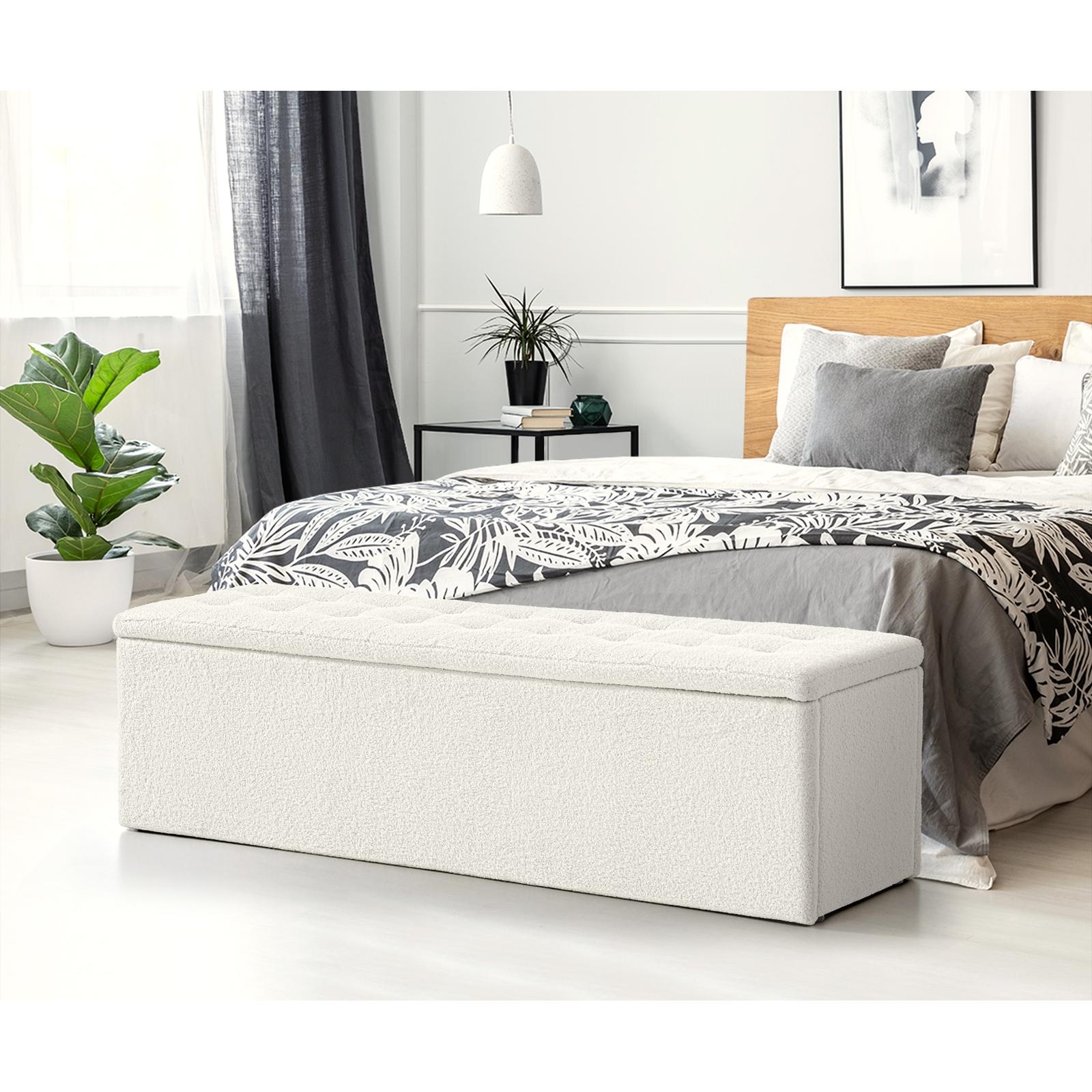 Oikiture Storage Ottoman Blanket Box Foot Stool XL Chest Toy Sherpa Linen White - Sunyee