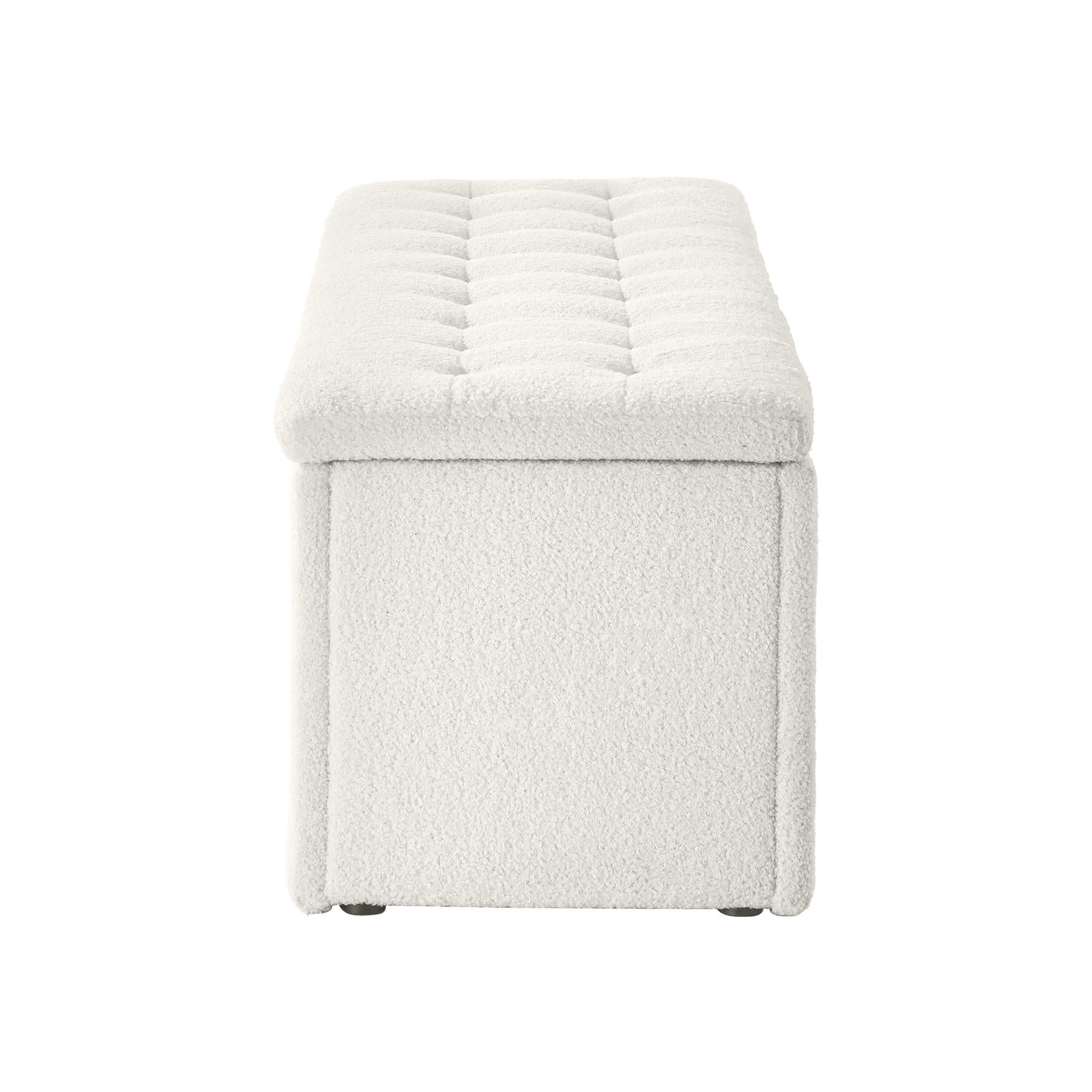 Oikiture Storage Ottoman Blanket Box Foot Stool XL Chest Toy Sherpa Linen White - Sunyee