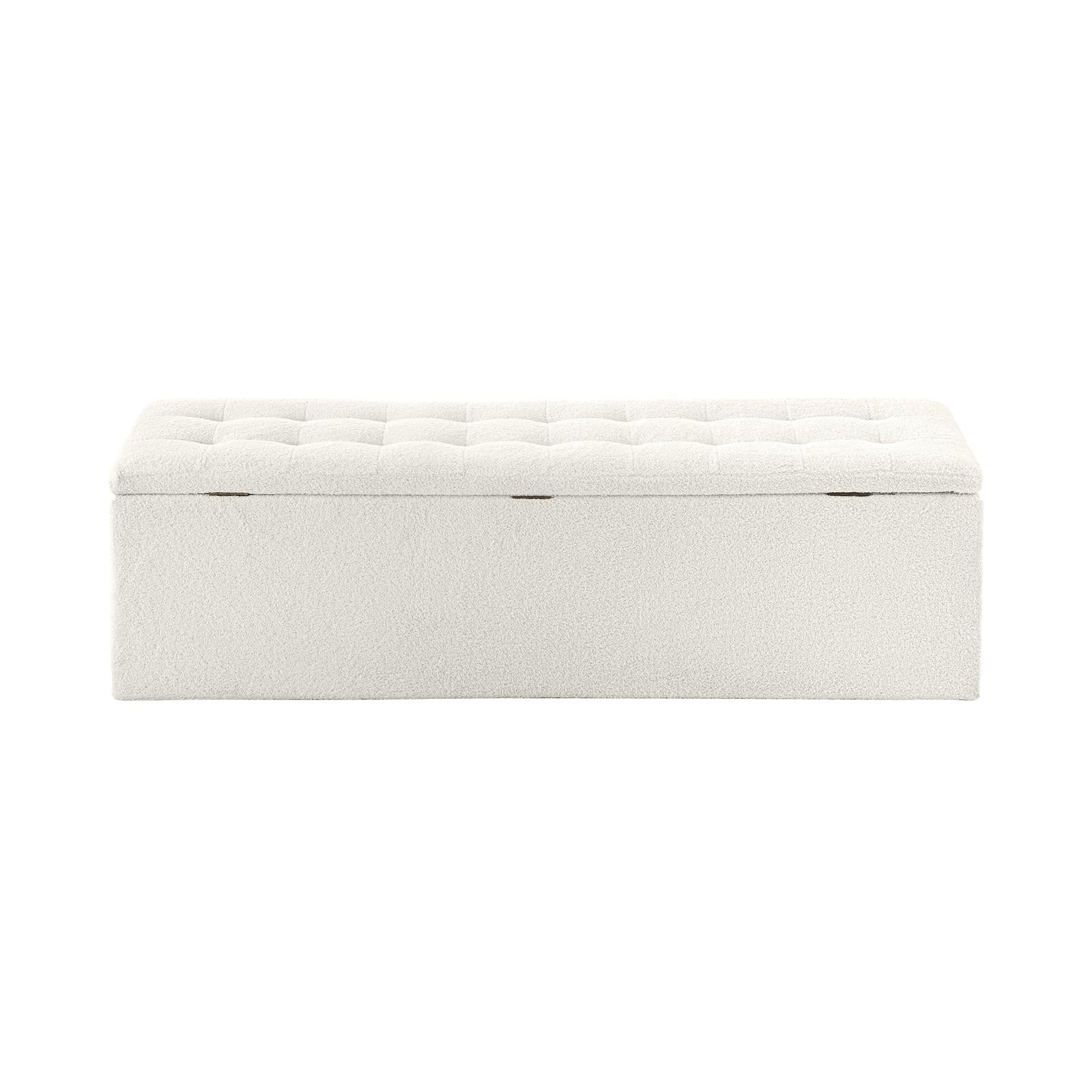 Oikiture Storage Ottoman Blanket Box Foot Stool XL Chest Toy Sherpa Linen White - Sunyee