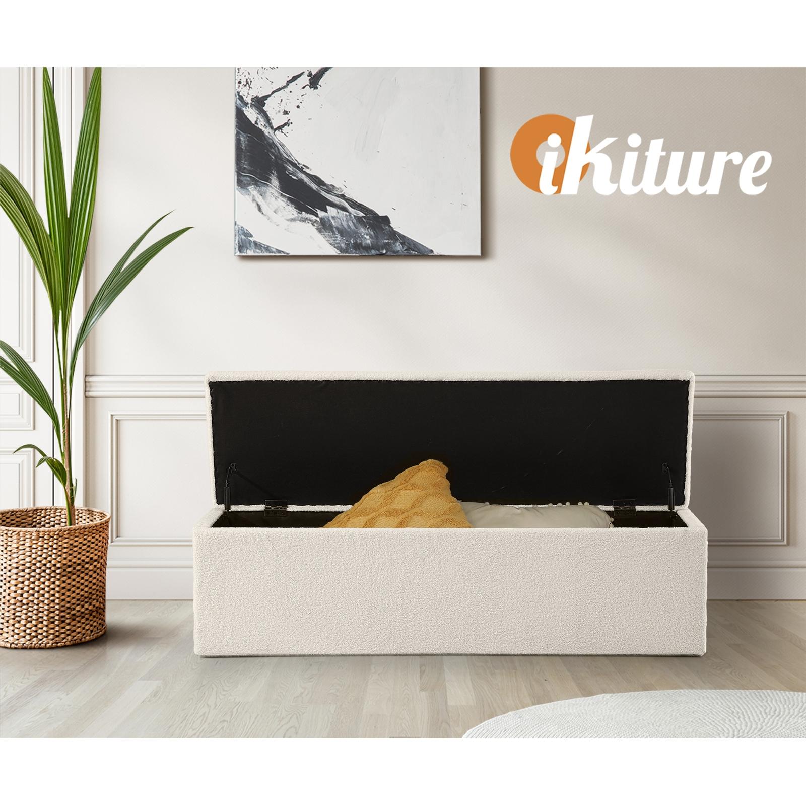 Oikiture Storage Ottoman Blanket Box Foot Stool XL Chest Toy Sherpa Linen White - Sunyee