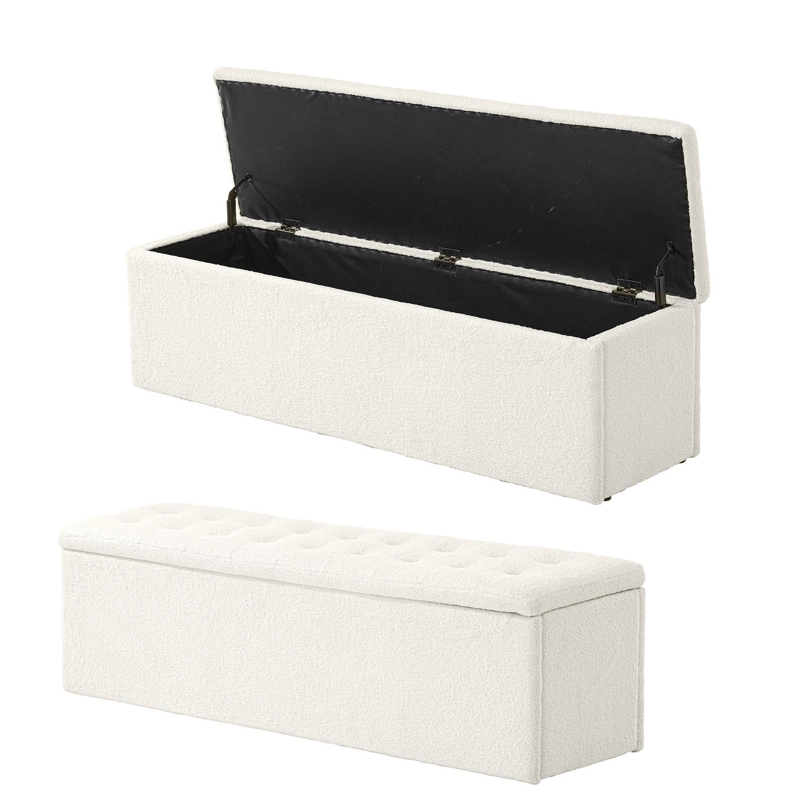 Oikiture Storage Ottoman Blanket Box Foot Stool XL Chest Toy Sherpa Linen White - Sunyee